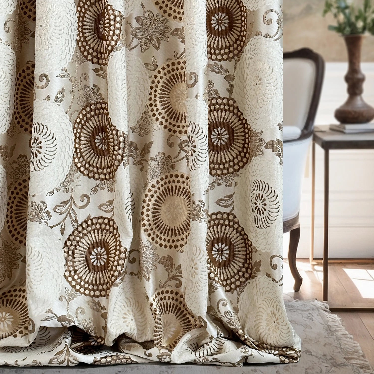 Jacquard Curtains for Living Room, Bedroom in Retro Vintage Bohemian Style, Custom made, Floral Patterned