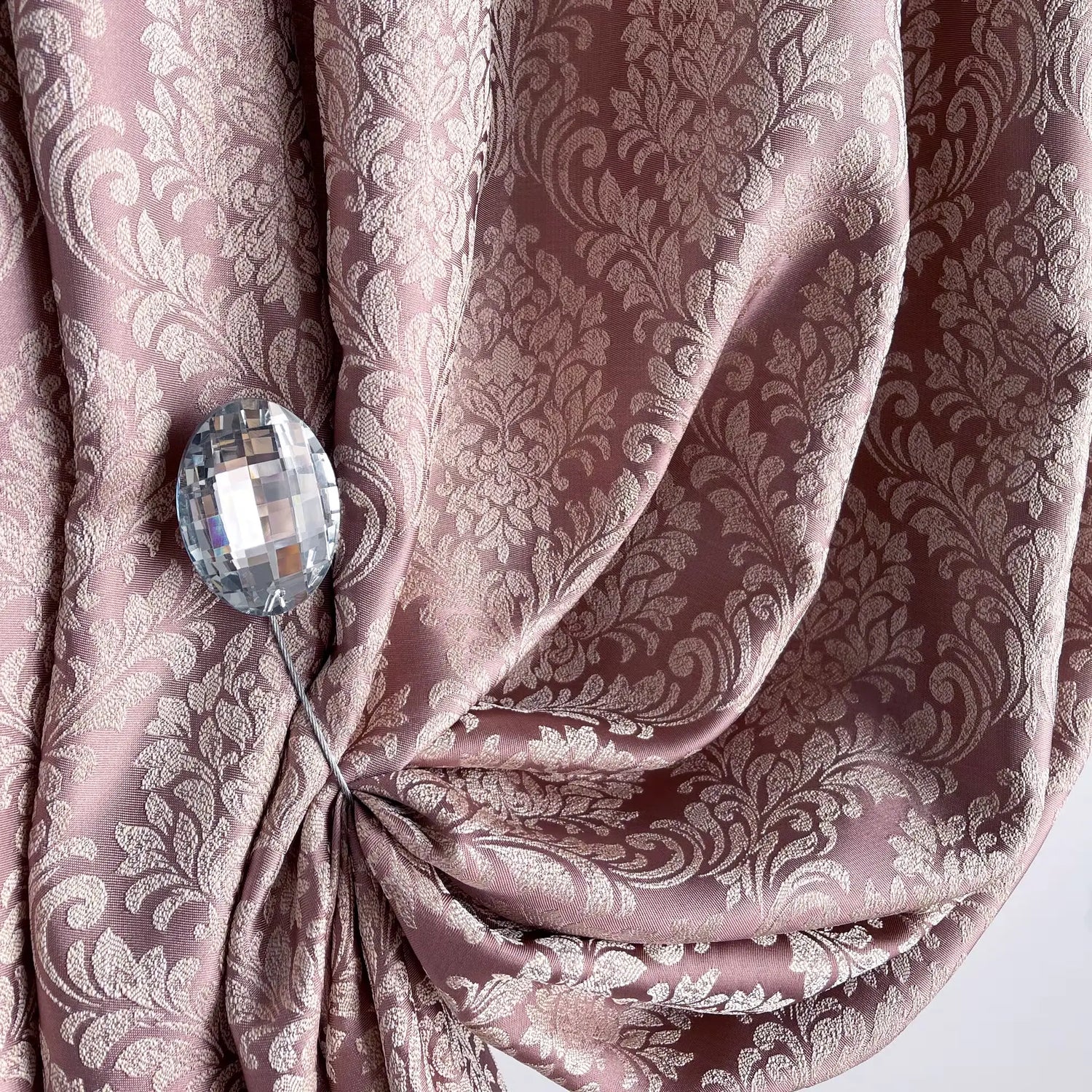 Curtains Jacquard Damask in Luxury Bohemian Style with Powder Pink Crown Pattern