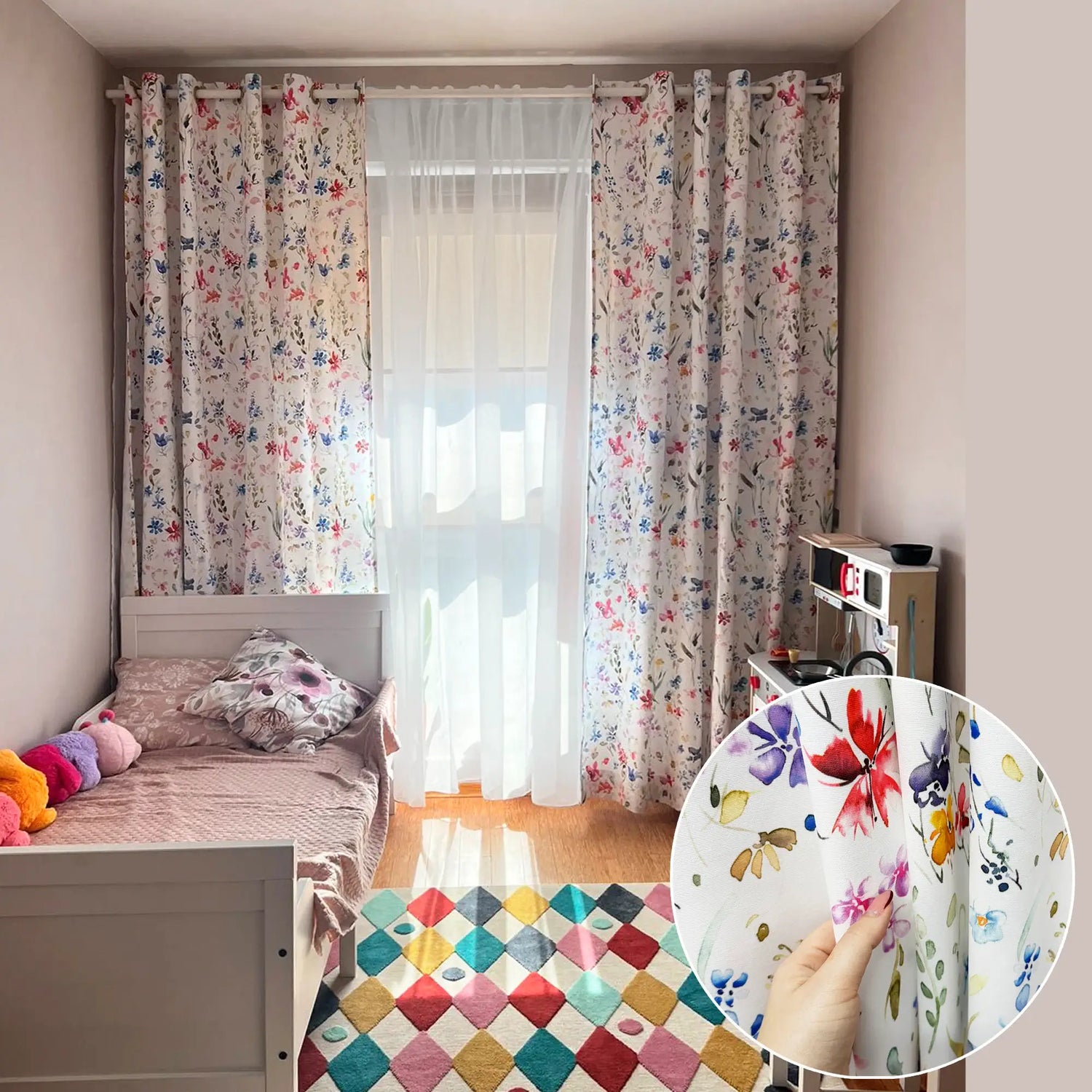 Floral Curtains for Kids Bedroom, Nursery, Custom Made Light Colorful