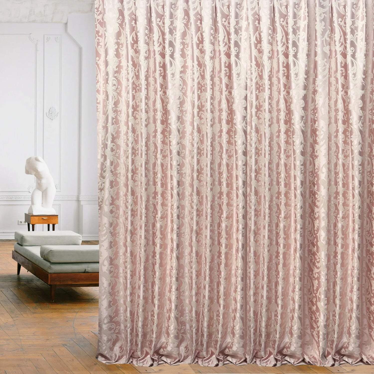 Drapery Curtain Custom Soft Pink Floral from Thick Jacquard in Victorian Damask Style