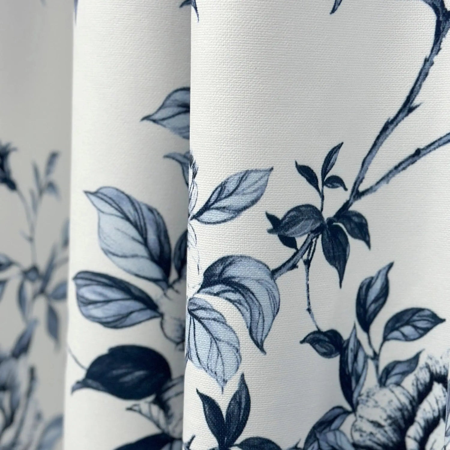 fabric for Curtains Maiolica Style with Blue Floral Toile Pattern, Chinoiserie Rose