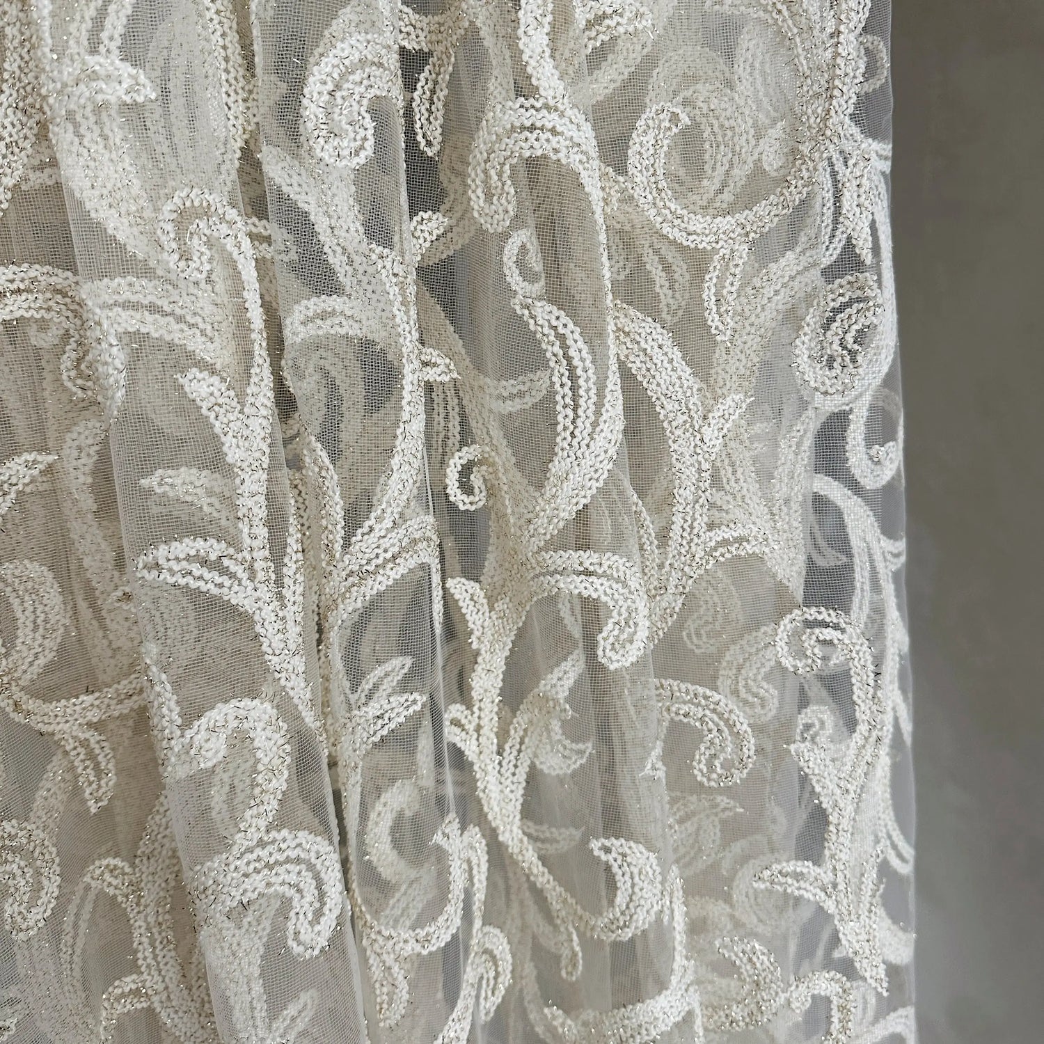 Sheer Curtains with Thick Damask Embroidery, Custom Size Curtain Lace Panel