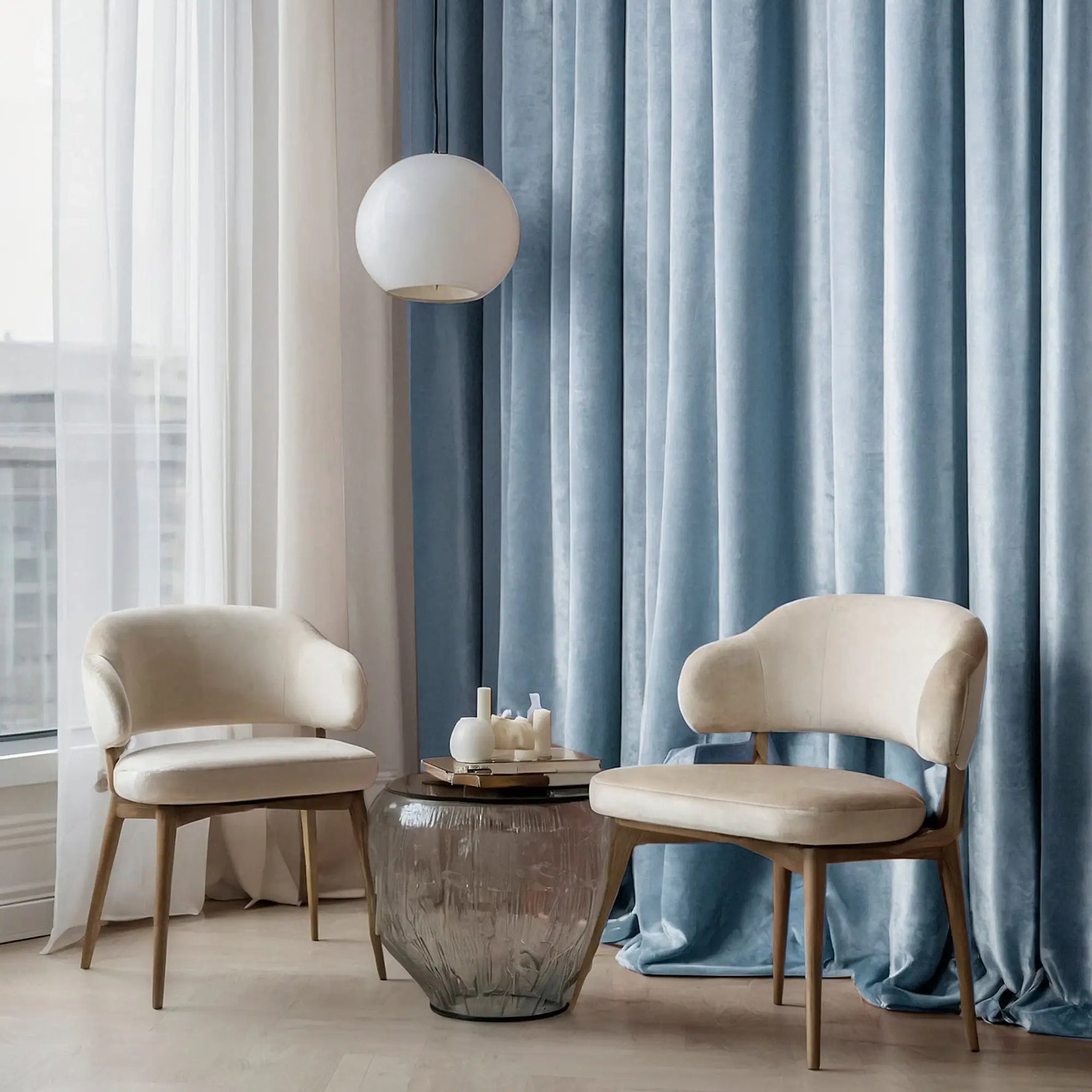 Velvet Panel Curtains, Smoky Blue