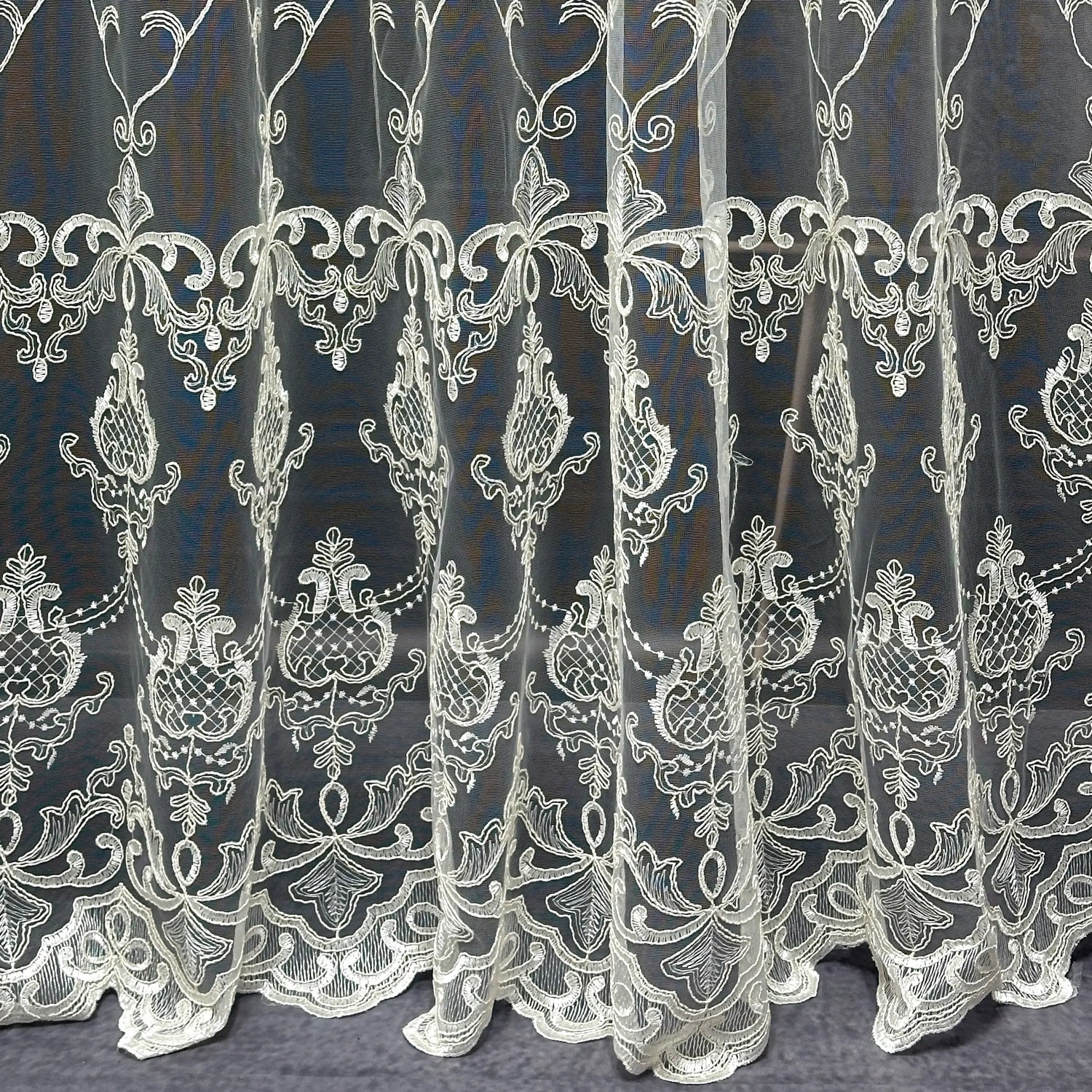 Luxury European Style Off-White Sheer Lace Curtains with Embroidery
