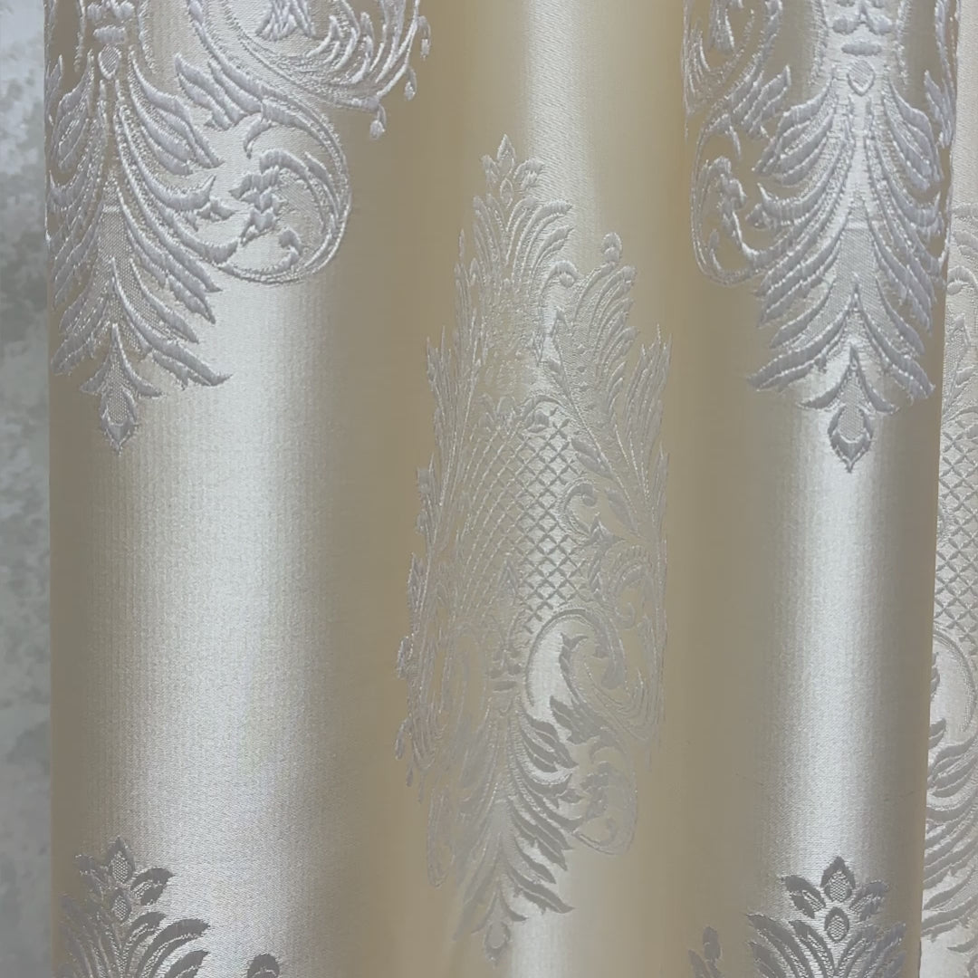 Jacquard Curtains Ivory Beige for Luxury Bedroom, Custom Damask Patterned