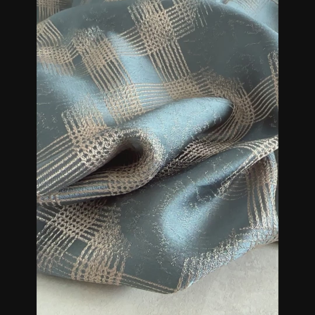 Lightweight Jacquard Curtains Turquoise-Blue with Geometrical Pattern