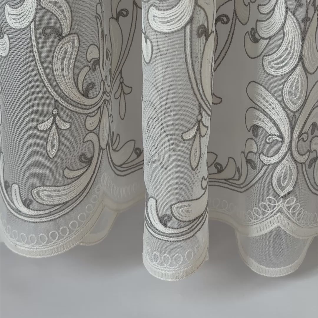 Tulle Curtains Victorian Damask with Gray Embroidery