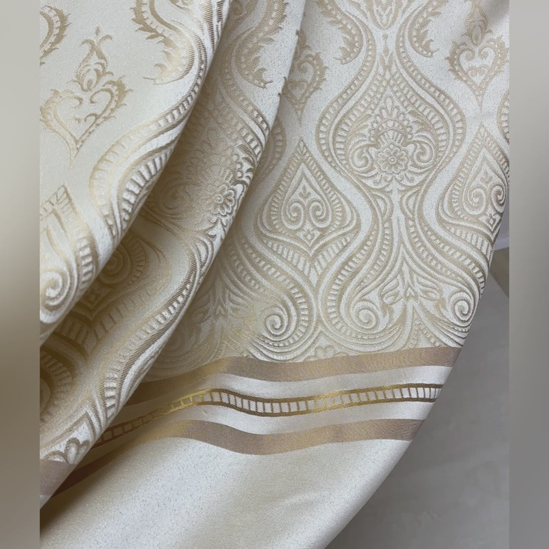 Custom Curtains Cream Striped with Damask Pattern