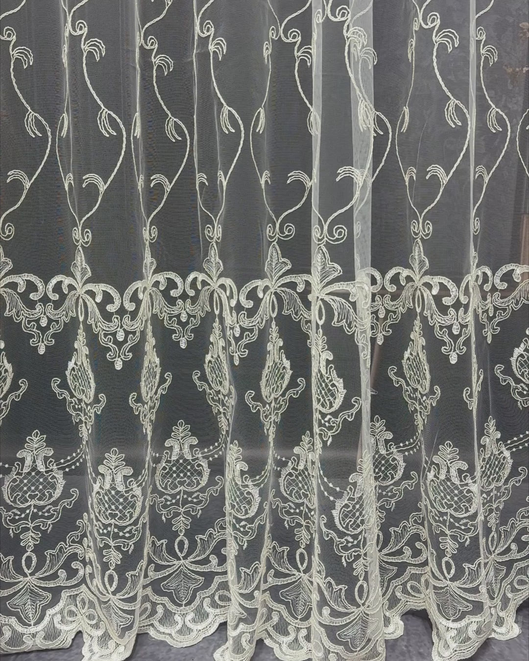 Luxury European Style Off-White Sheer Lace Curtains with Embroidery
