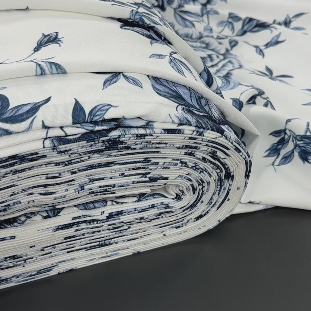 Curtains Maiolica Style with Blue Floral Toile Pattern, Chinoiserie Rose