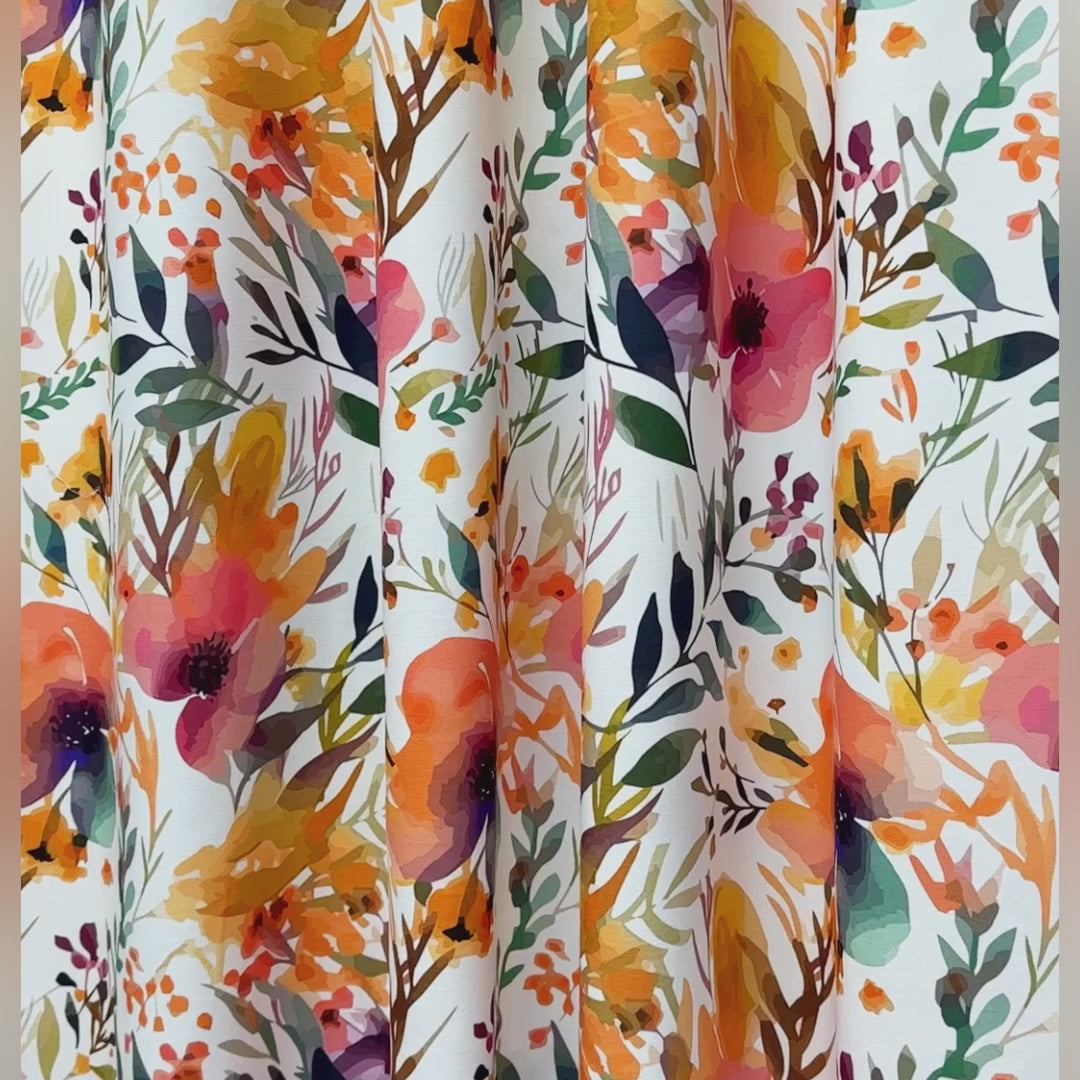 fabric for Curtains with Watercolor Vivid Orange Floral Pattern