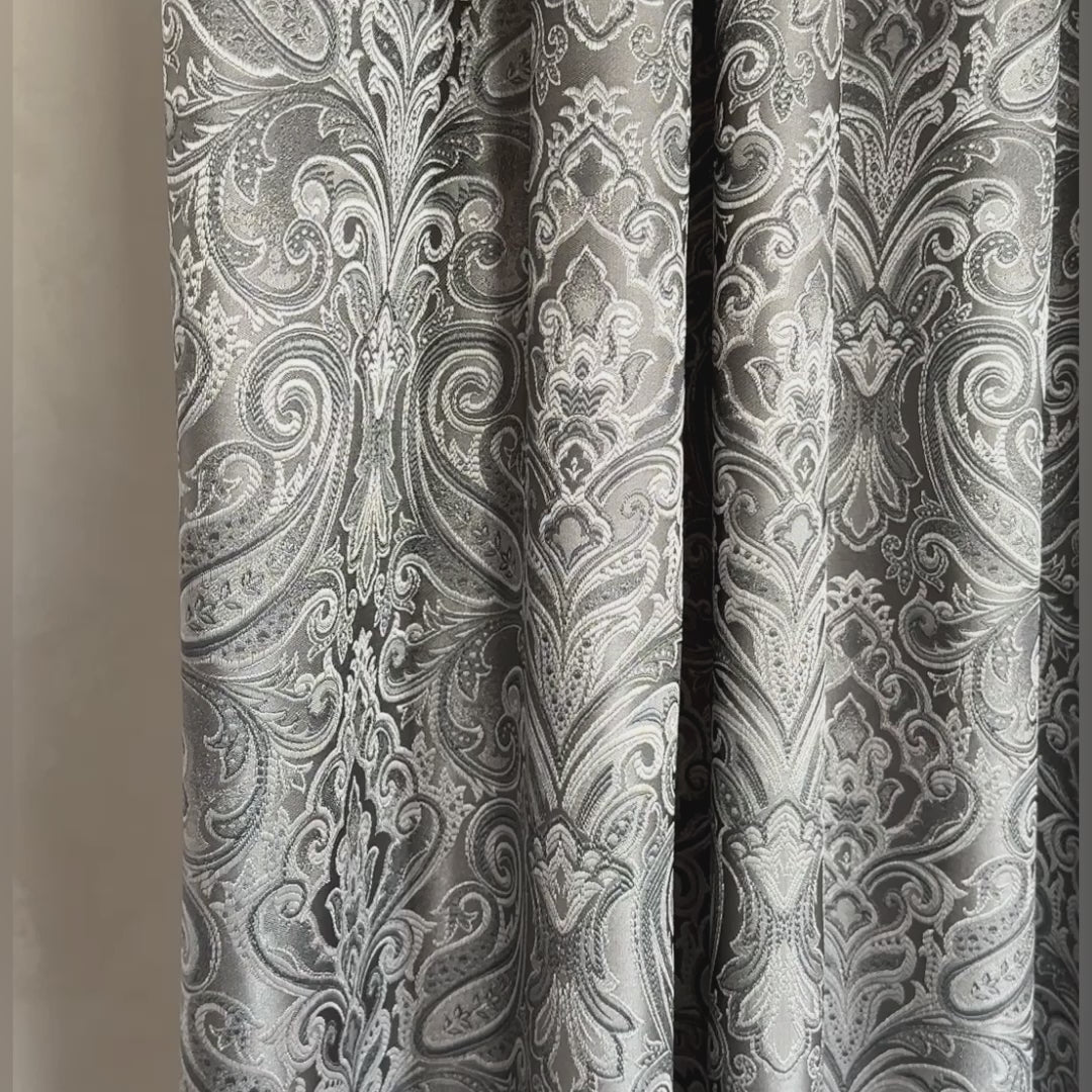 Curtains fabric gray Paisley