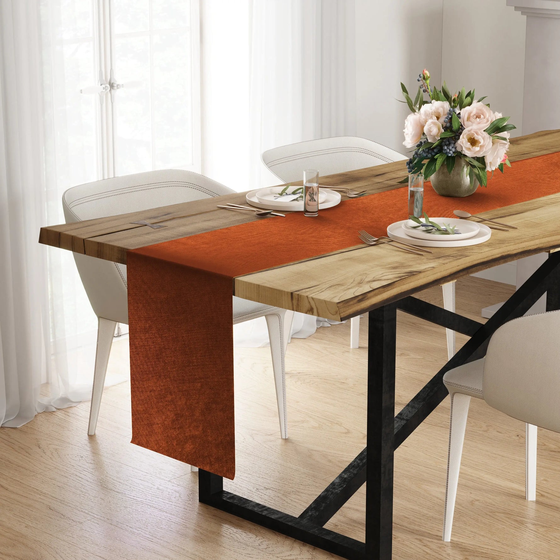 Custom Table Runner, Plain Fabric rust orange Festive Thanksgiving Table Decor