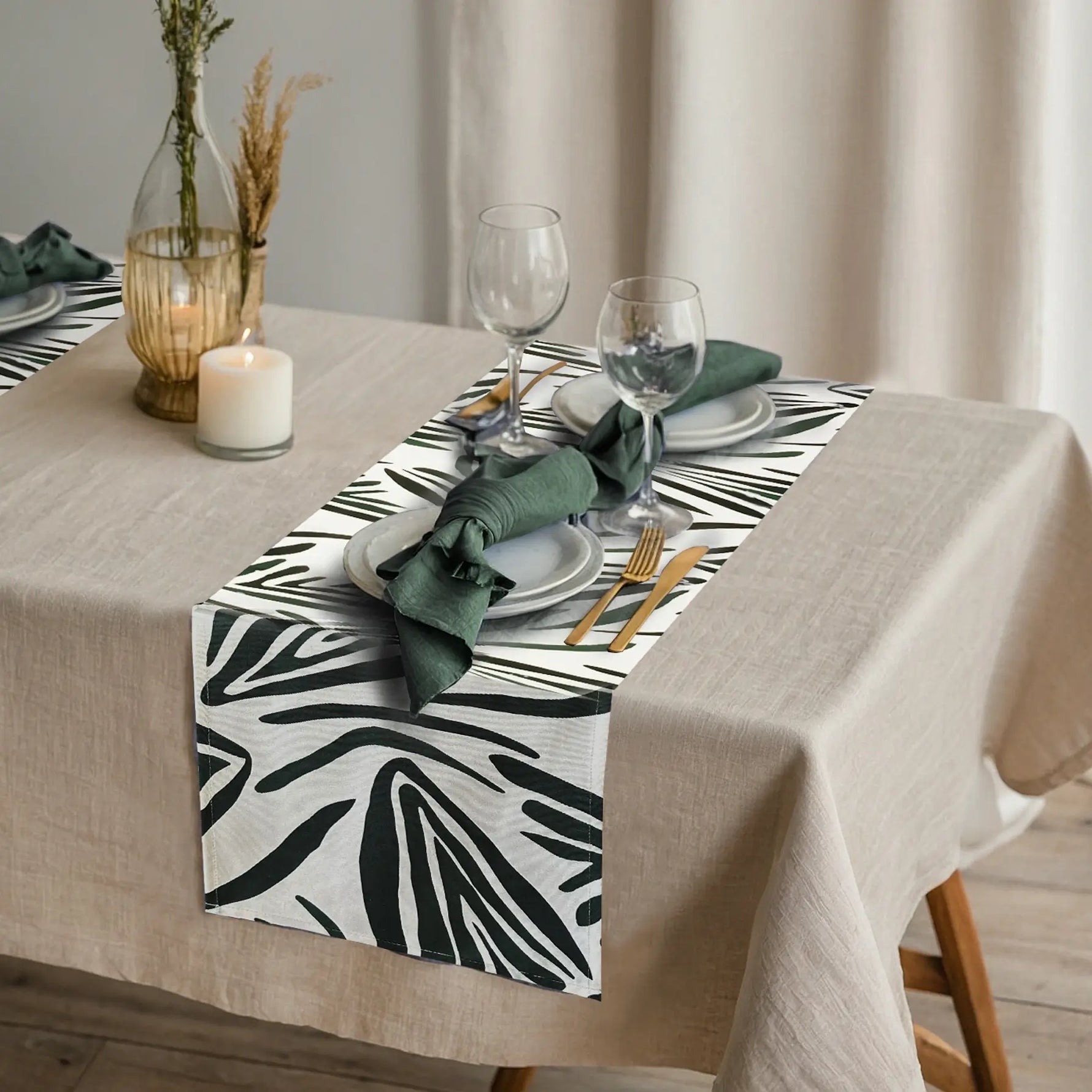 Table Runner Modern Abstract Green / Beige