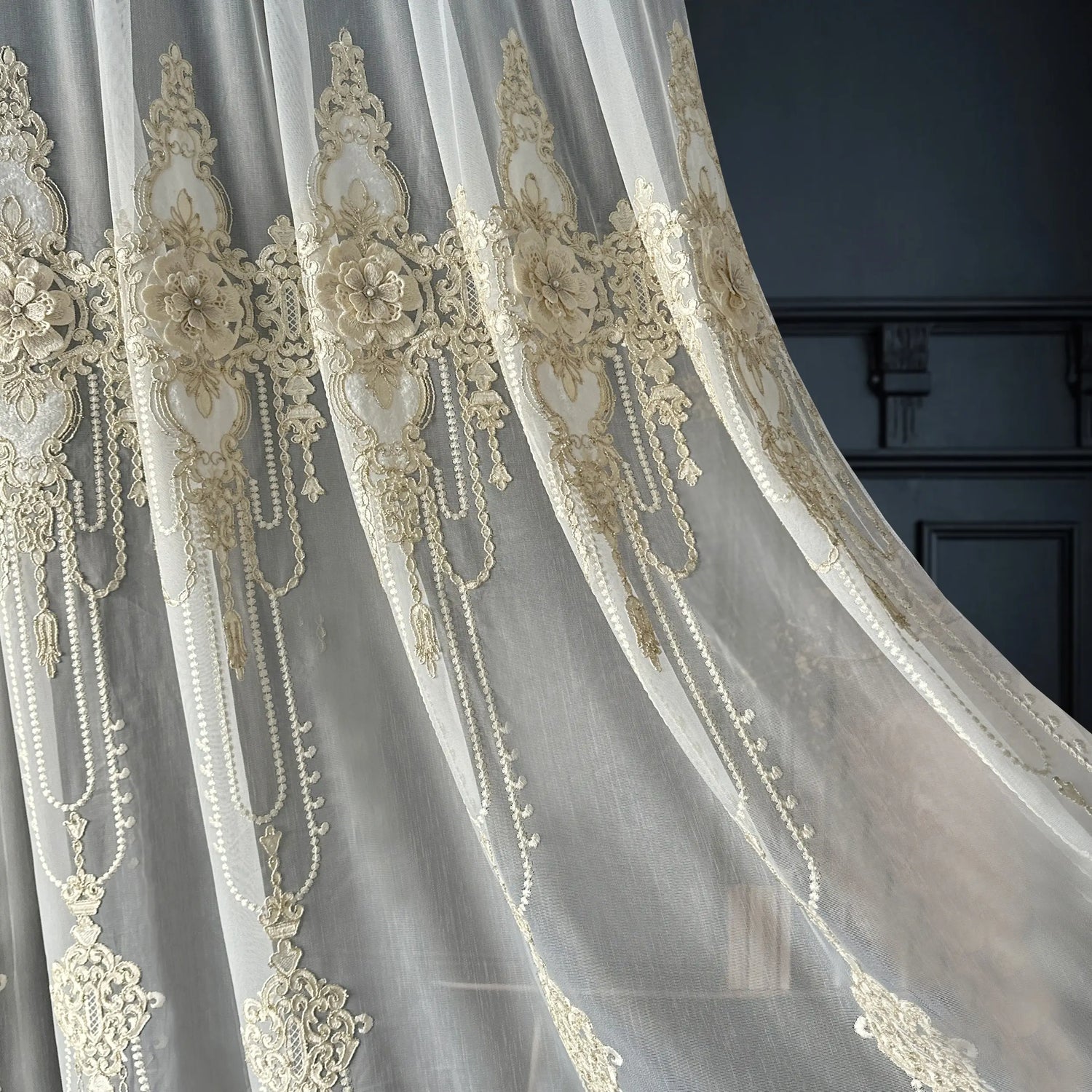 Decorative curtain with gold embroidery