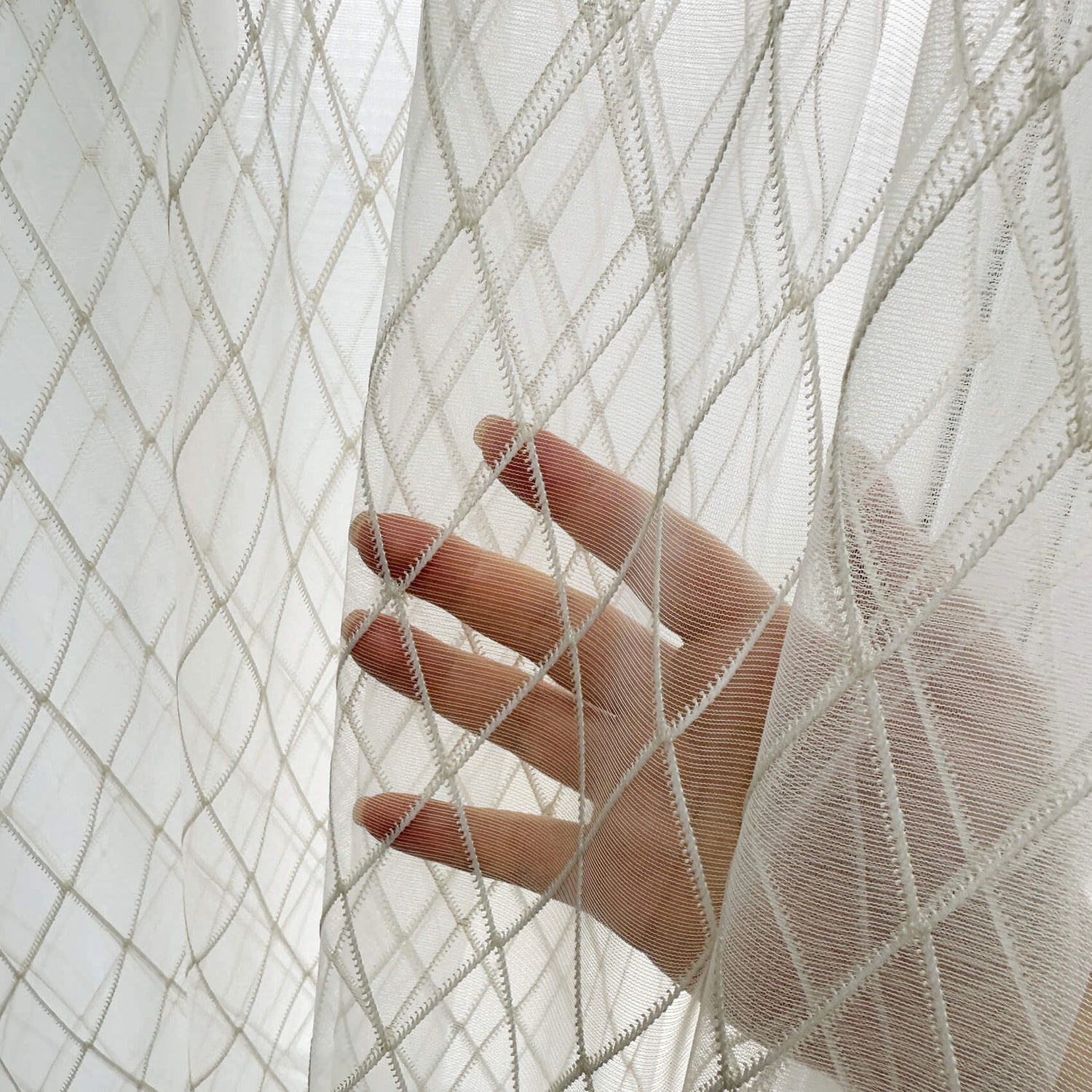 Lace Curtain with Geometric Pattern, Custom Made Voile Bedroom Tulle