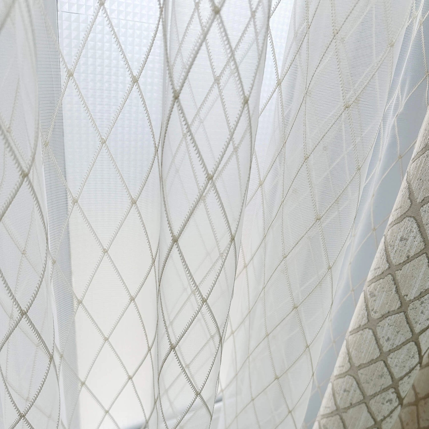 Lace Curtain with Geometric Pattern, Custom Made Voile Bedroom Tulle