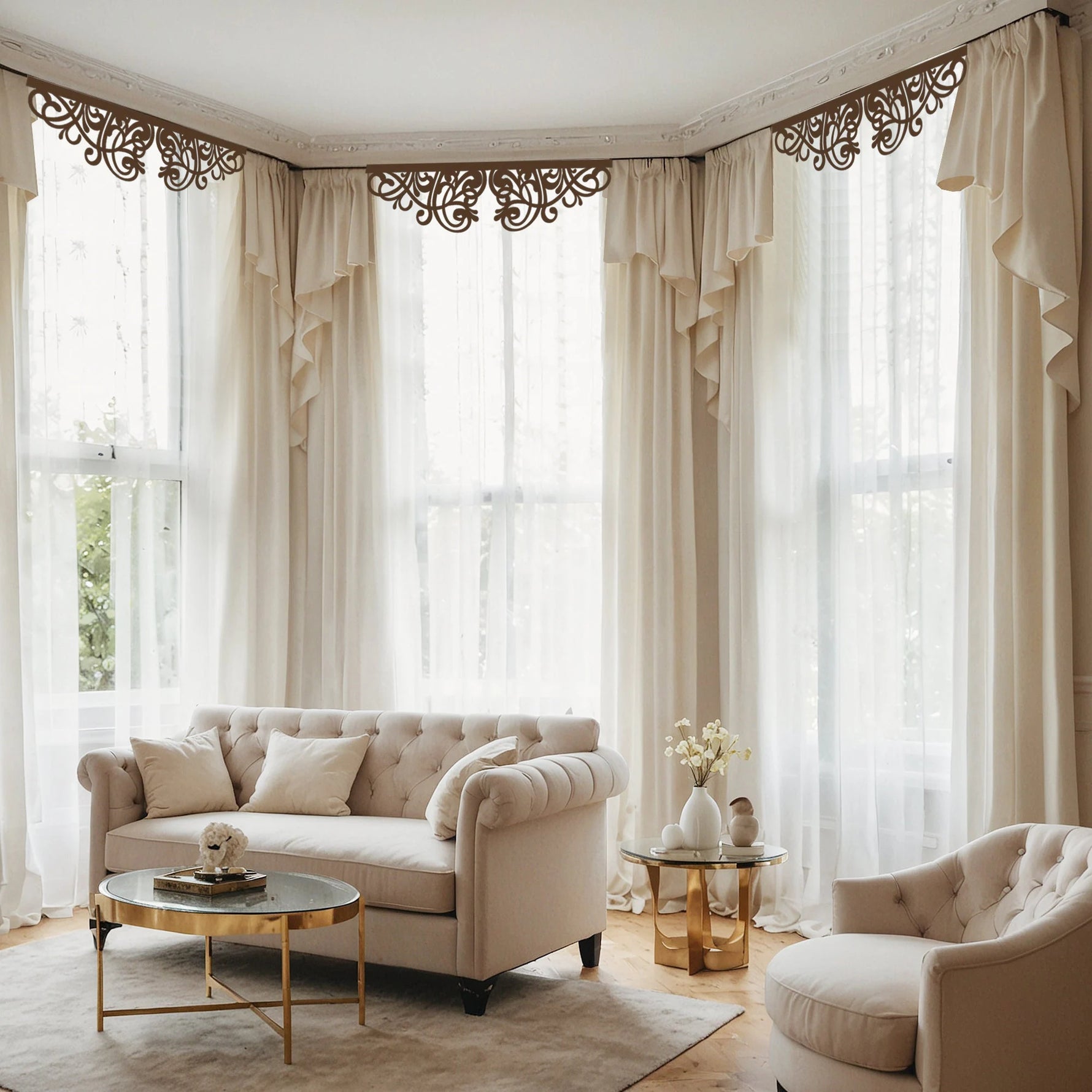 Hard Lace Curtains Decor with Laser Cutting, Custom Victorian Valance