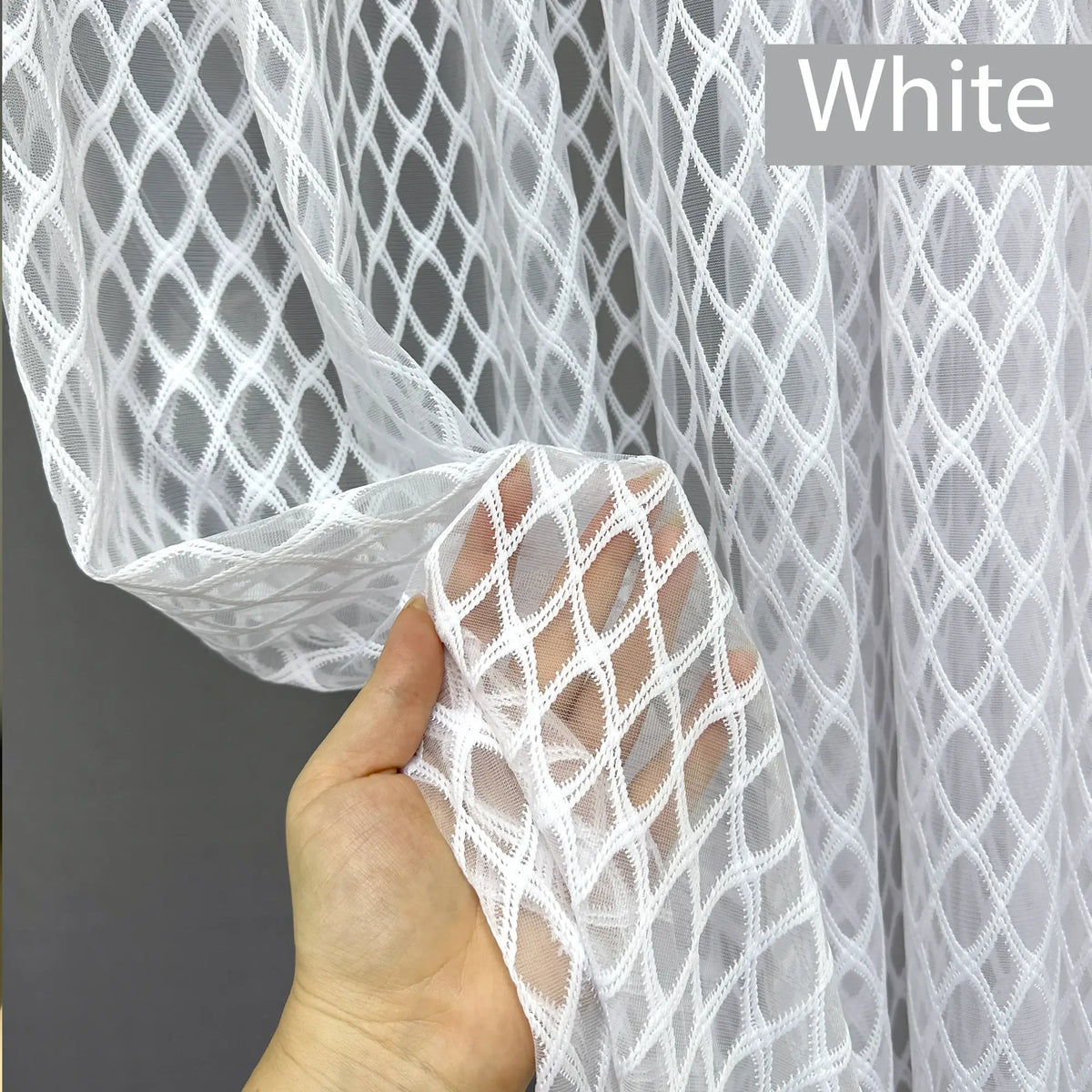 Diamond Lattice Sheer French Door Curtain – Embroidered Lace Door Sash Panel with Top & Bottom Rod Pockets