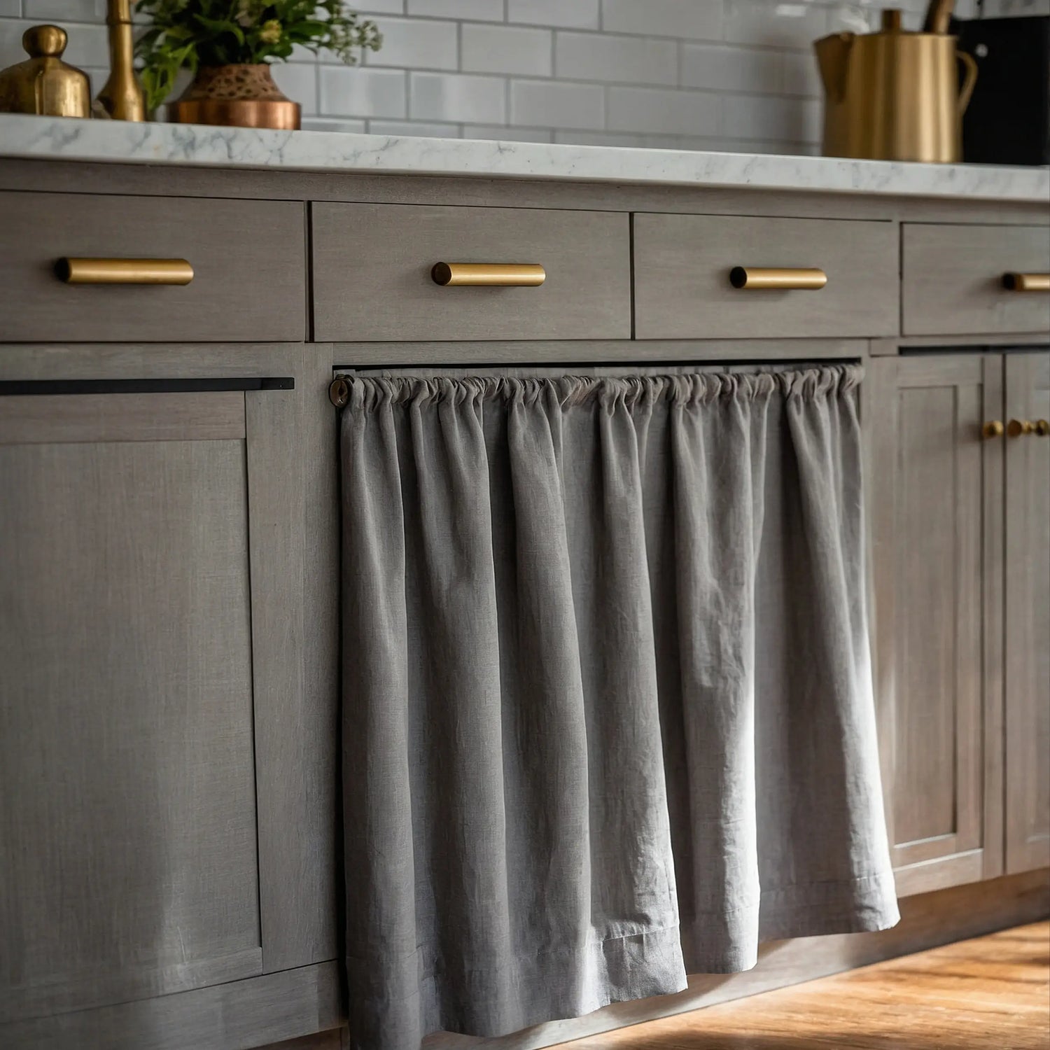 Curtain for kitchen cabinets linen gray