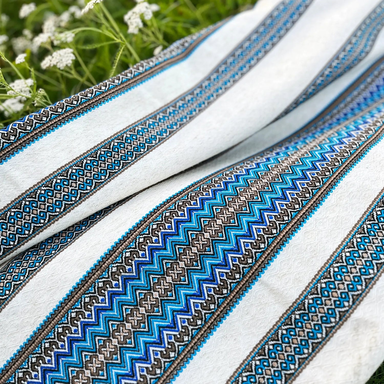 Handmade Ukrainian Linen Tablecloth - Ethnic Ornamental Blue Decor
