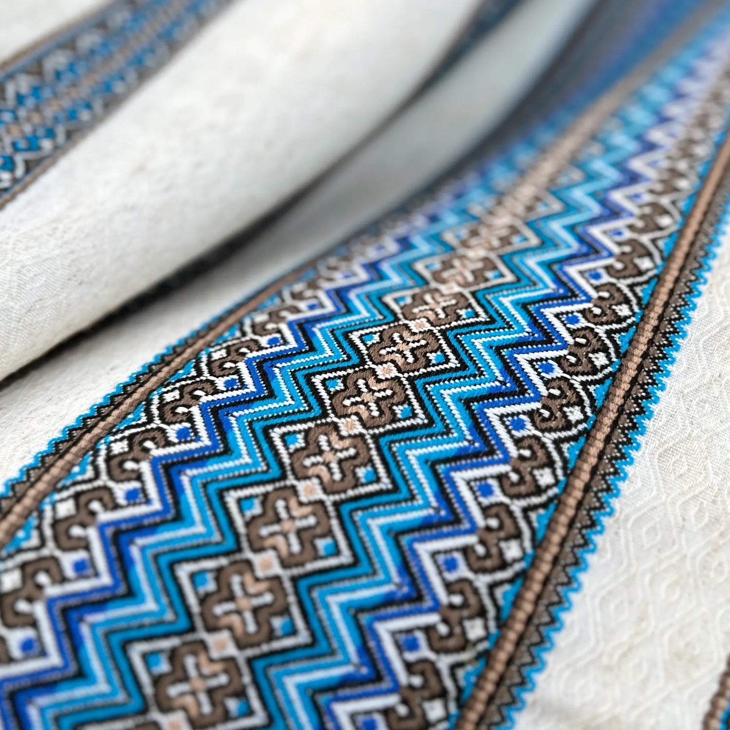 Handmade Ukrainian Linen Tablecloth - Ethnic Ornamental Blue Decor