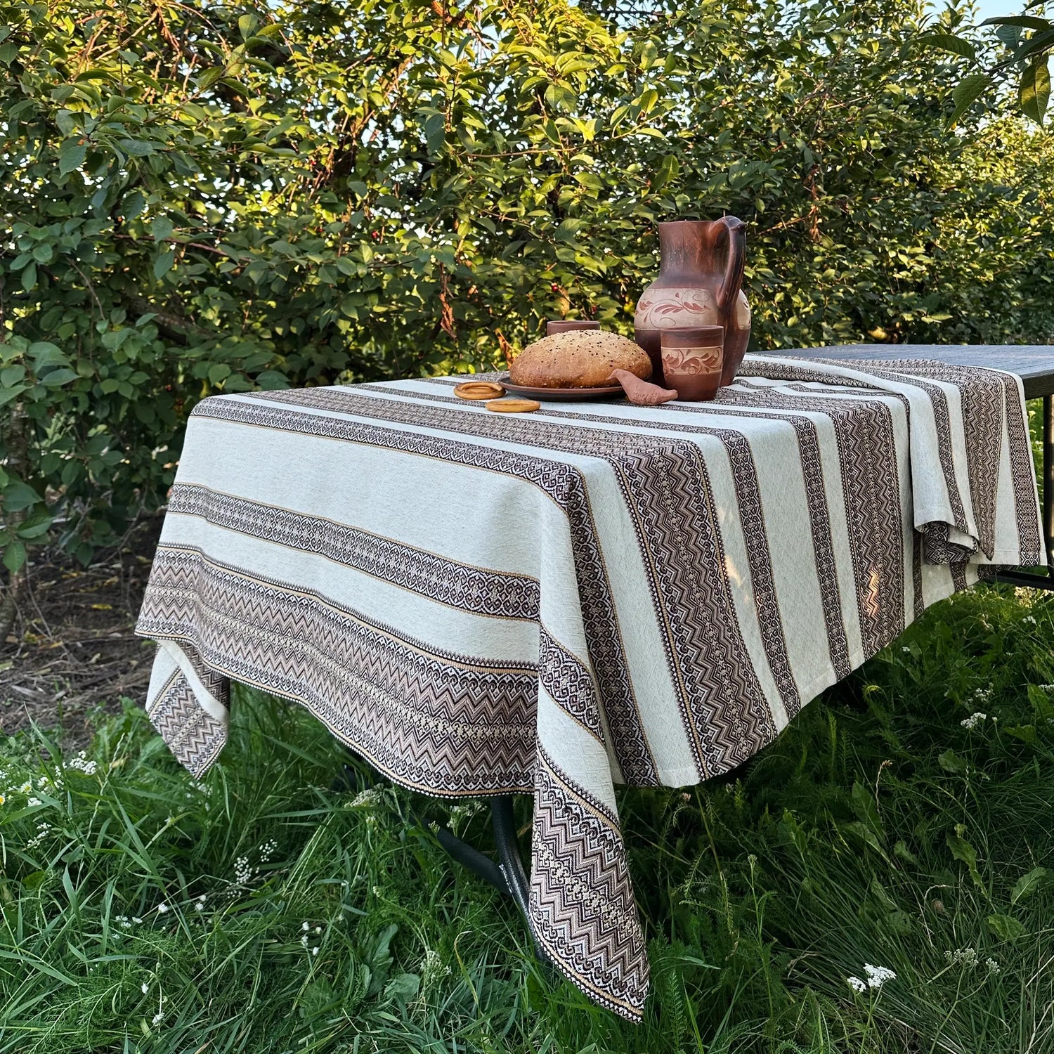 Ukrainian Linen Tablecloth with Vintage Embroidery - Rustic Ethnic Decor