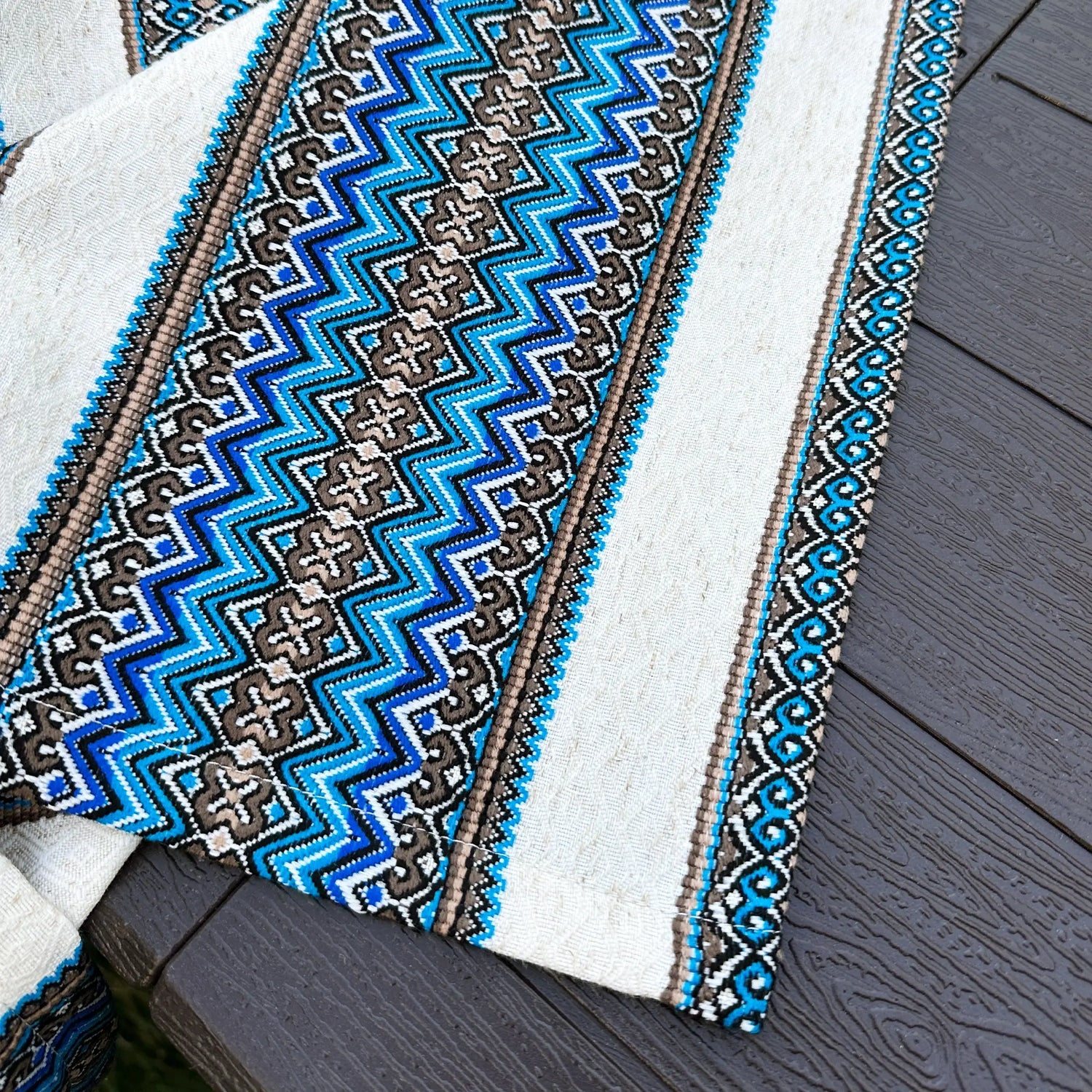 Handmade Ukrainian Linen Tablecloth - Ethnic Ornamental Blue Decor