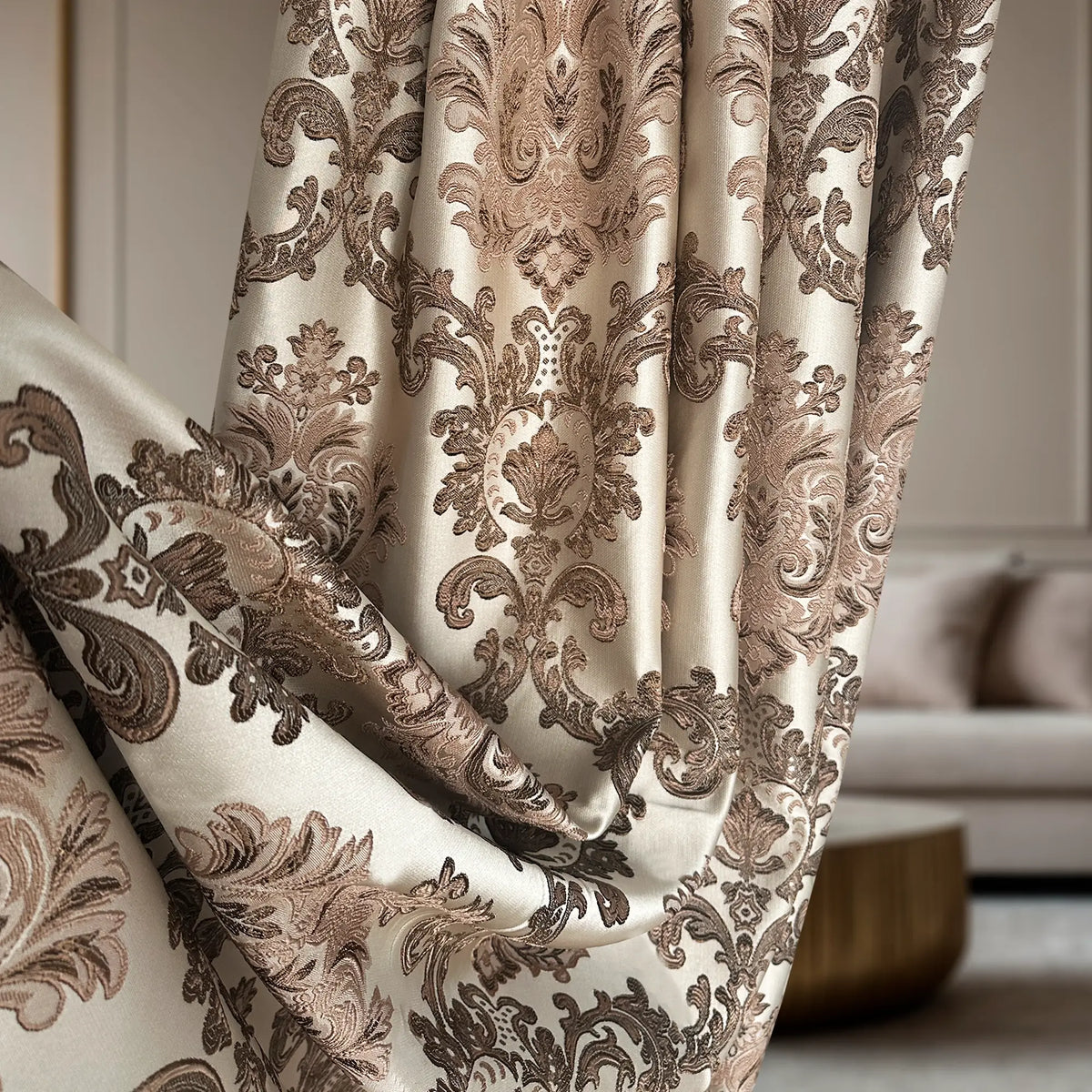 Elegant Toscana Damask Drapery - Custom Luxury Curtains for Living Room