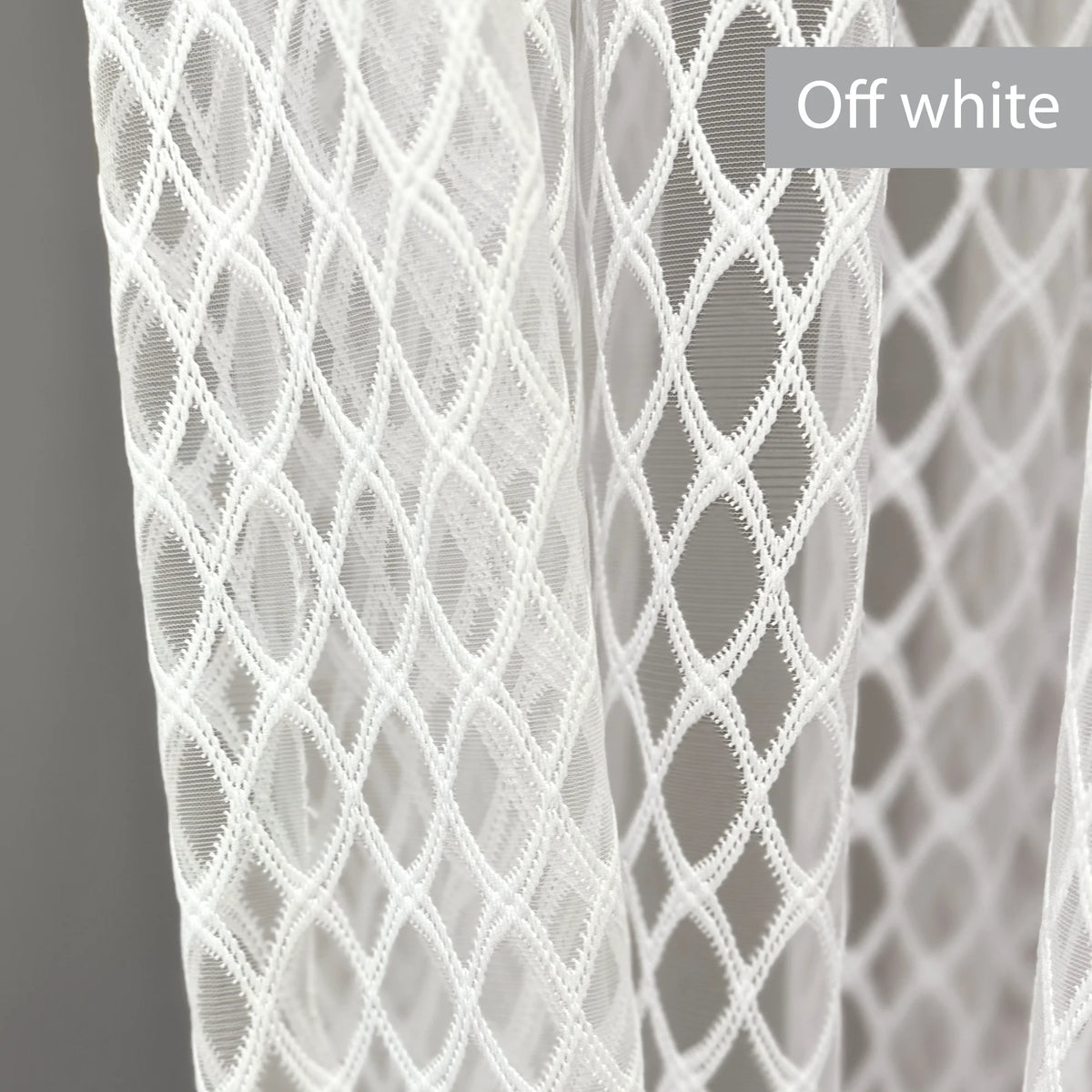 Diamond Lattice Sheer French Door Curtain – Embroidered Lace Door Sash Panel with Top & Bottom Rod Pockets