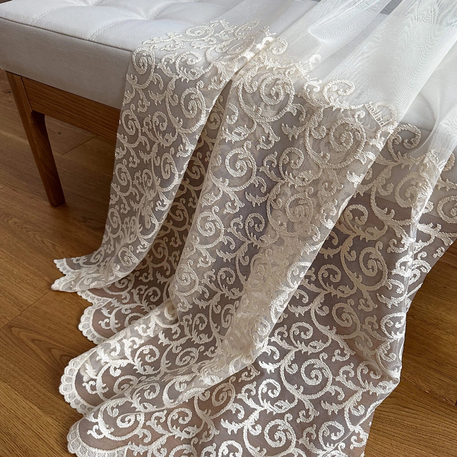 Lace Sheer Curtains with Floral Curl