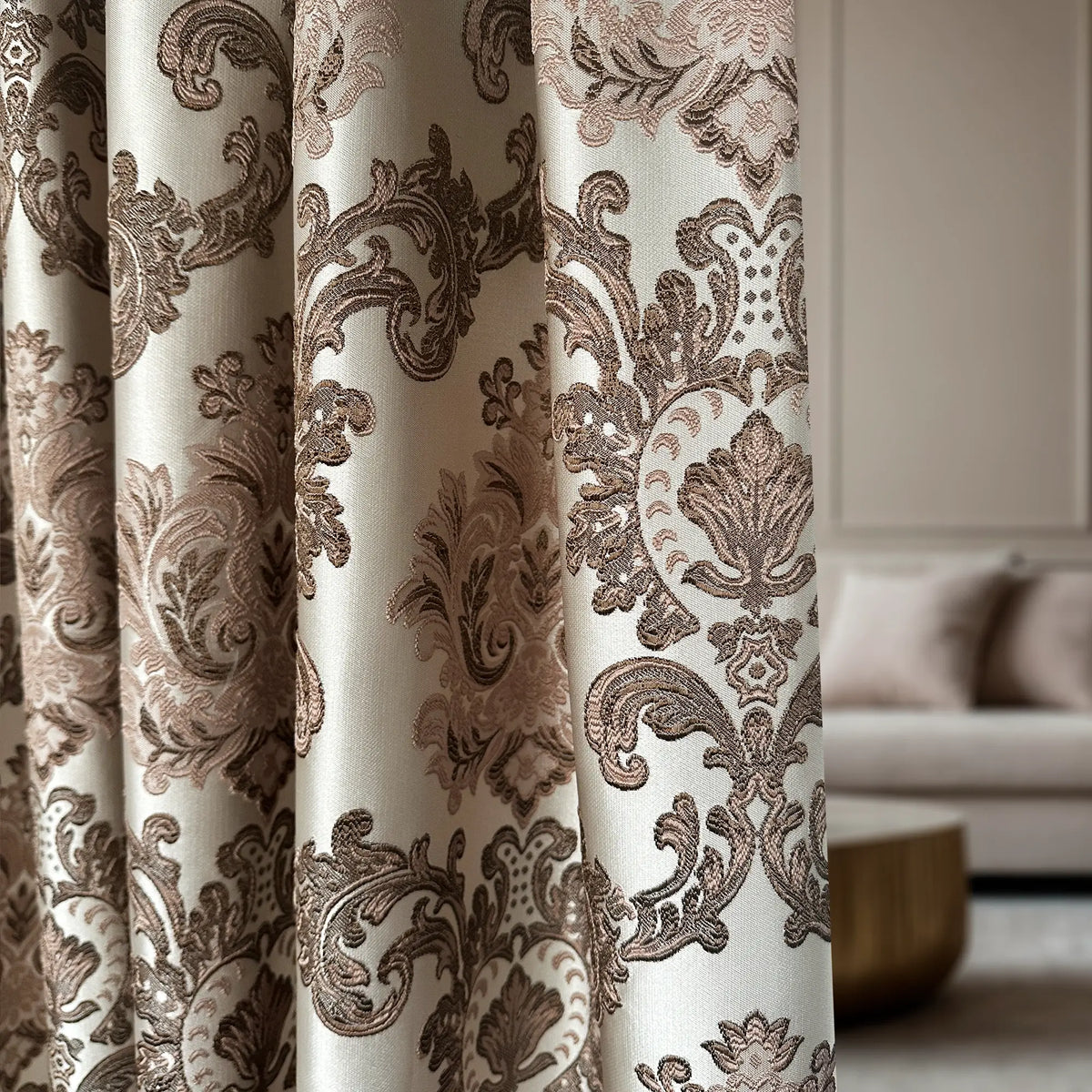 Elegant Toscana Damask Drapery - Custom Luxury Curtains for Living Room