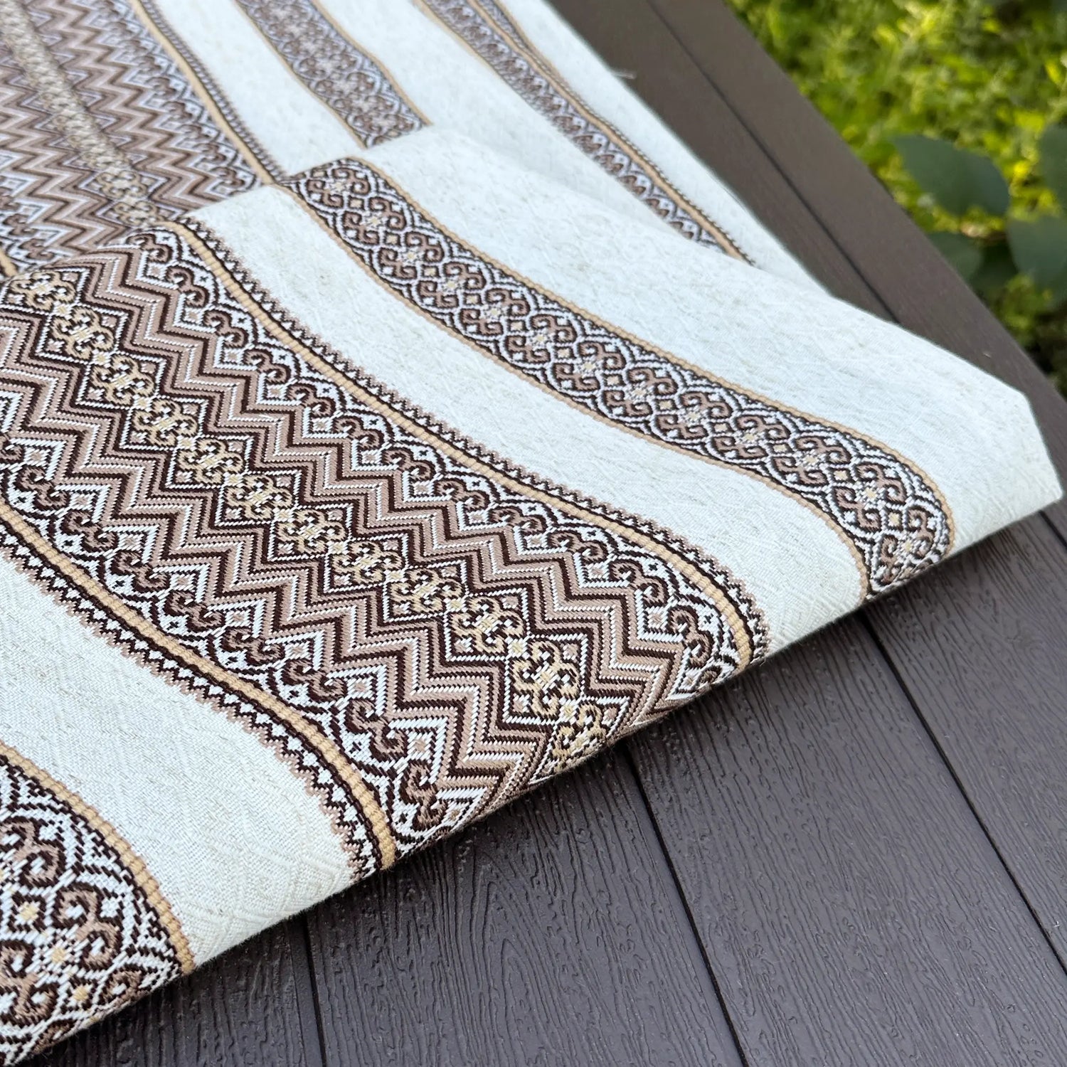 Ukrainian Linen Tablecloth with Vintage Embroidery - Rustic Ethnic Decor