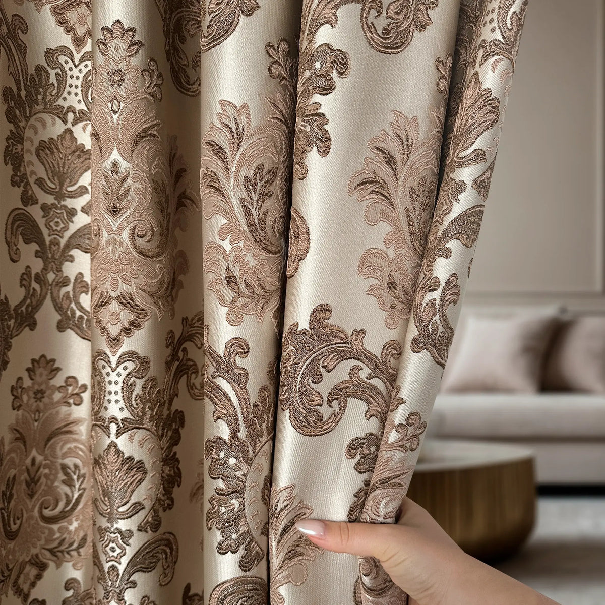 Elegant Toscana Damask Drapery - Custom Luxury Curtains for Living Room