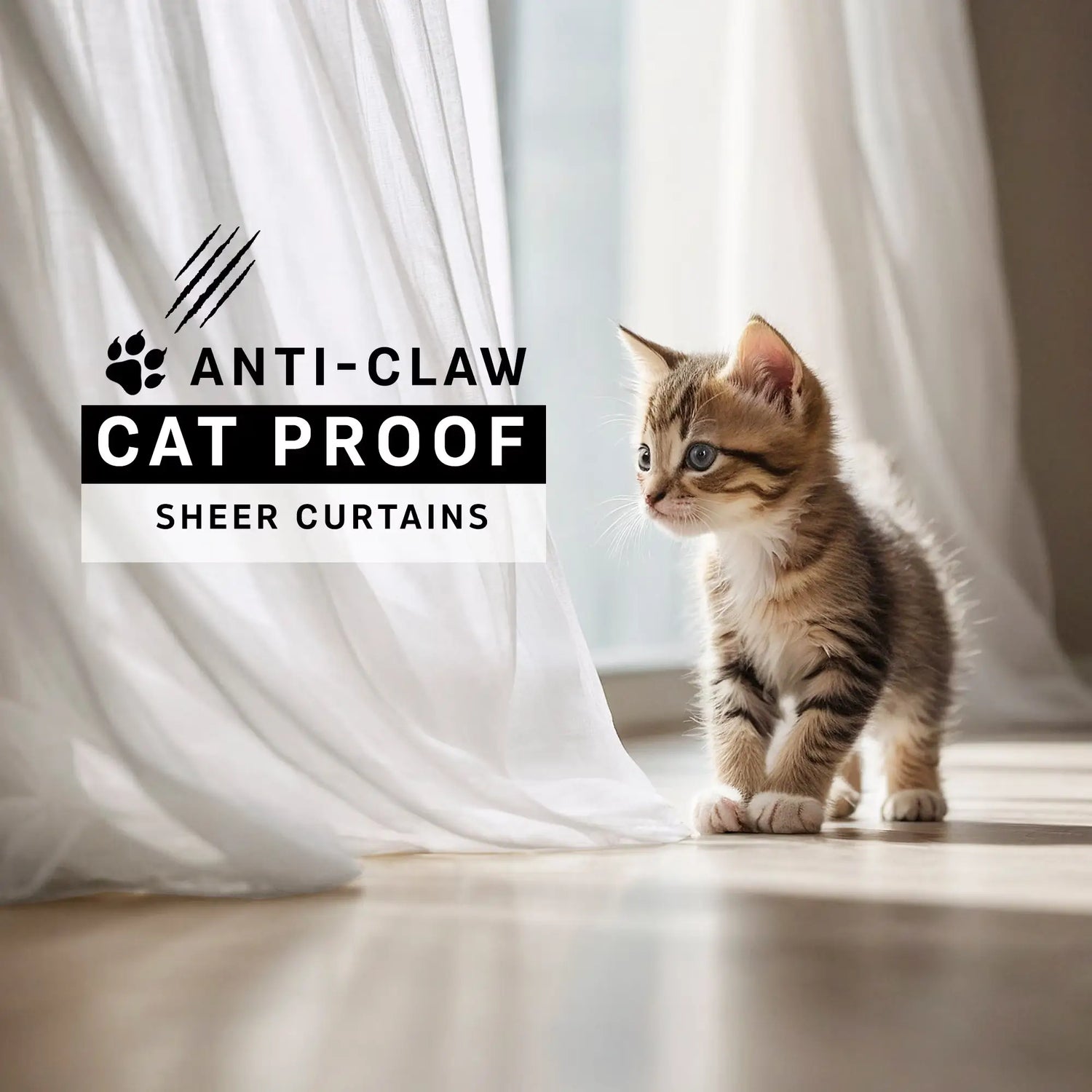 Sheer Curtains White Anti Claw and Pet Friendly