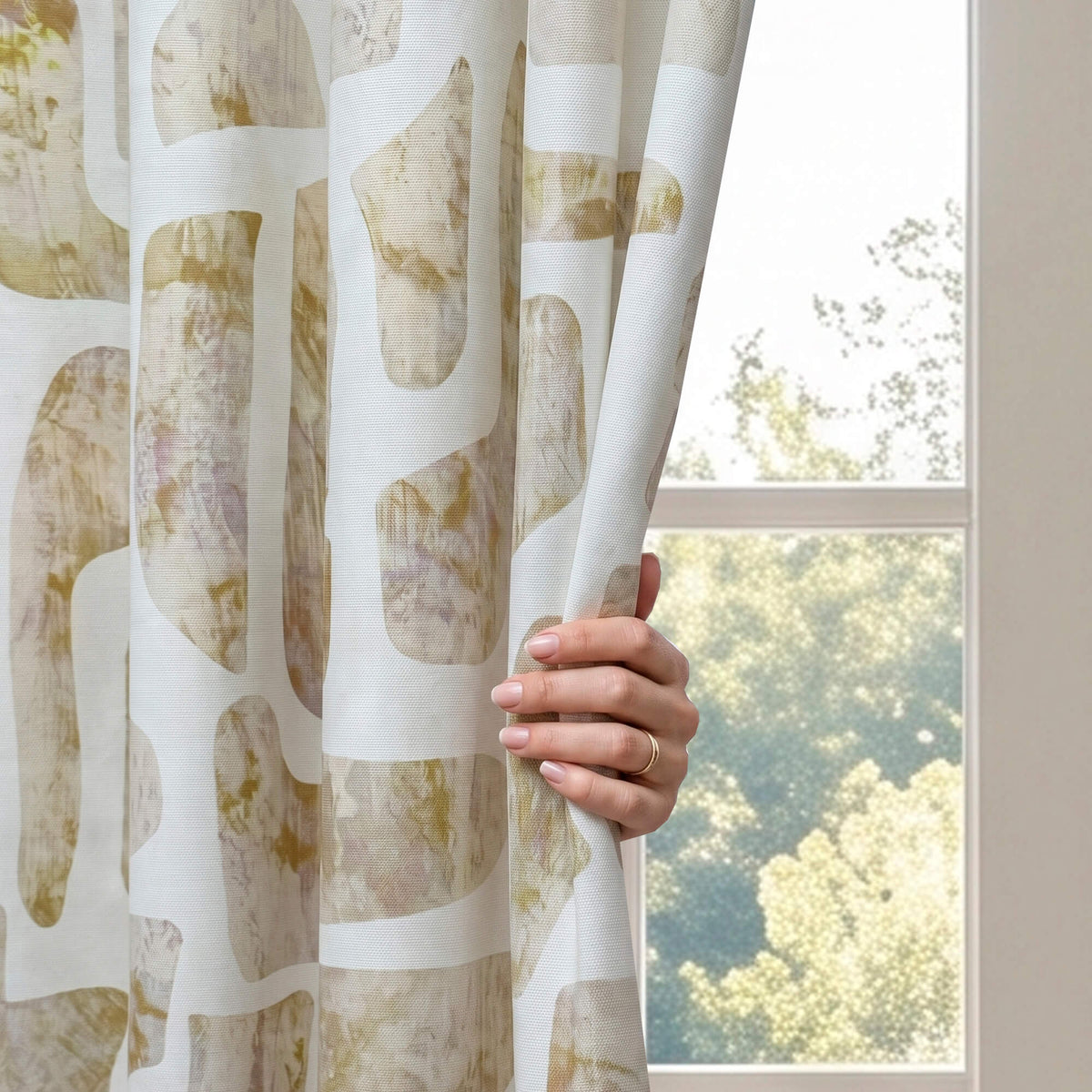 Stylish Beige Stone Curtains with Abstract Patterns for Modern Homes