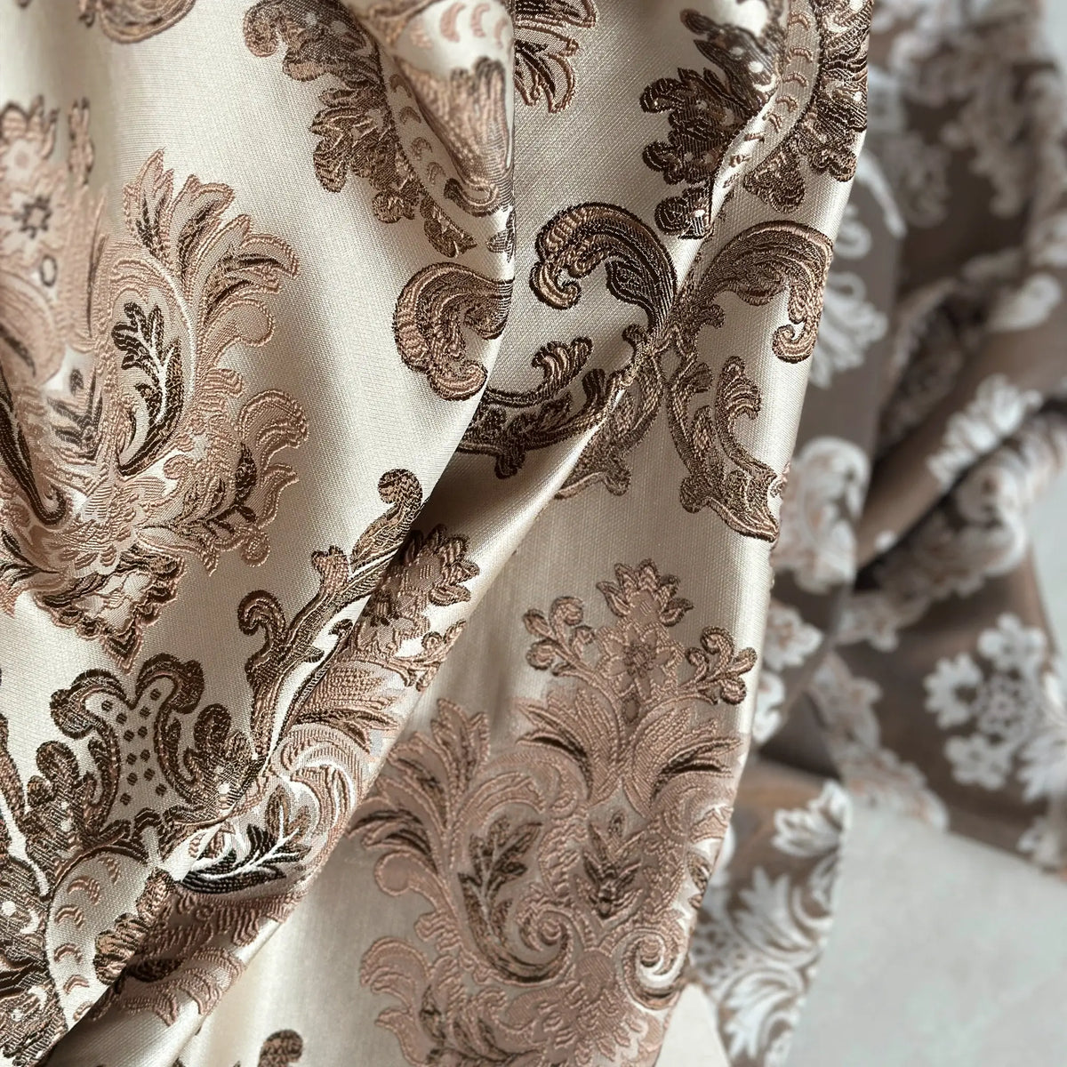 Elegant Toscana Damask Drapery - Custom Luxury Curtains for Living Room
