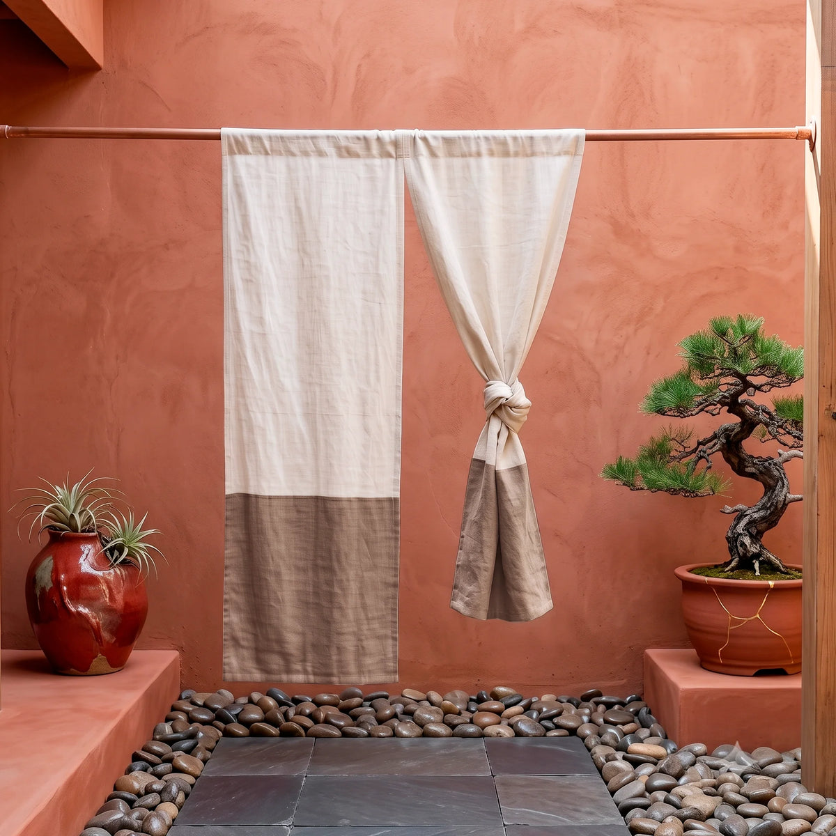 Custom Linen Color Block Noren Curtain | Wabi Sabi Boho Room Divider