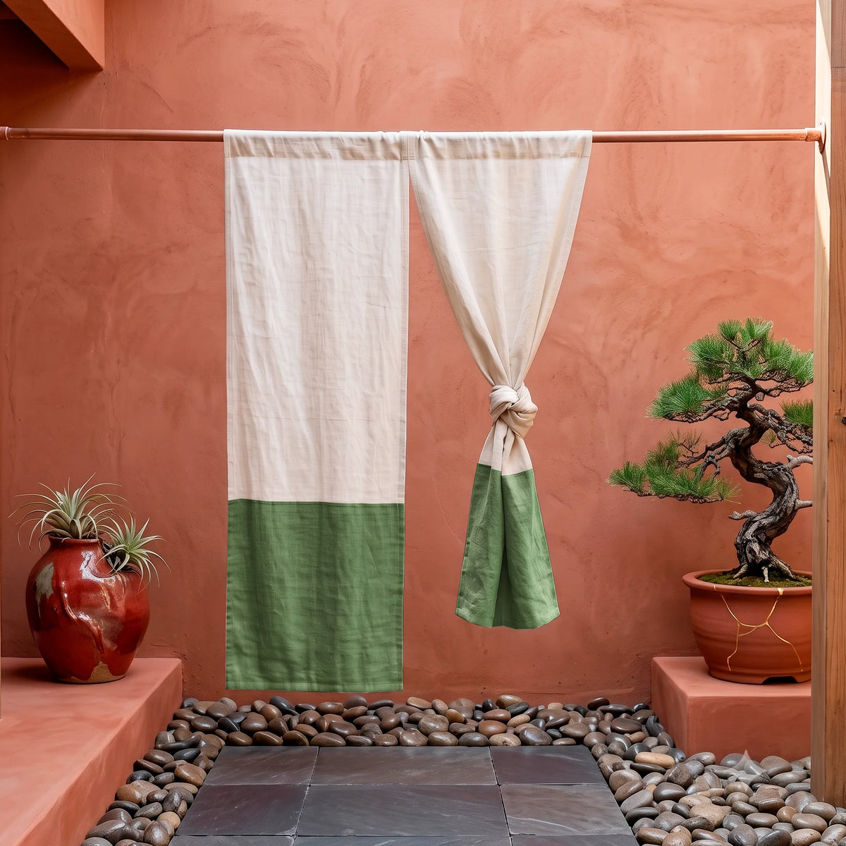 Custom Linen Color Block Noren Curtain | Wabi Sabi Boho Room Divider
