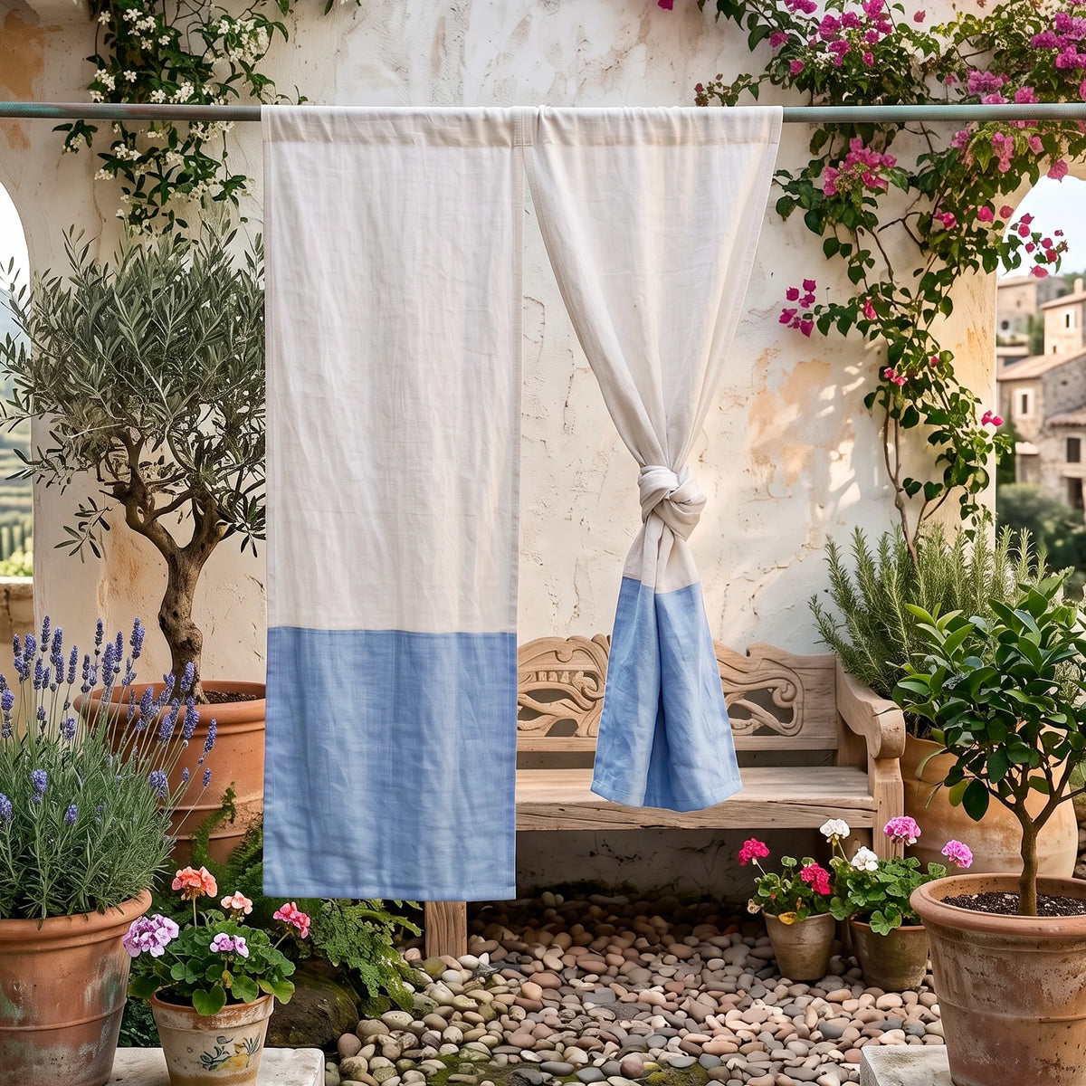 Linen Color Block Noren Curtain – Lavender | Blue | Green Wabi Sabi Room Divider | Doorway Panel