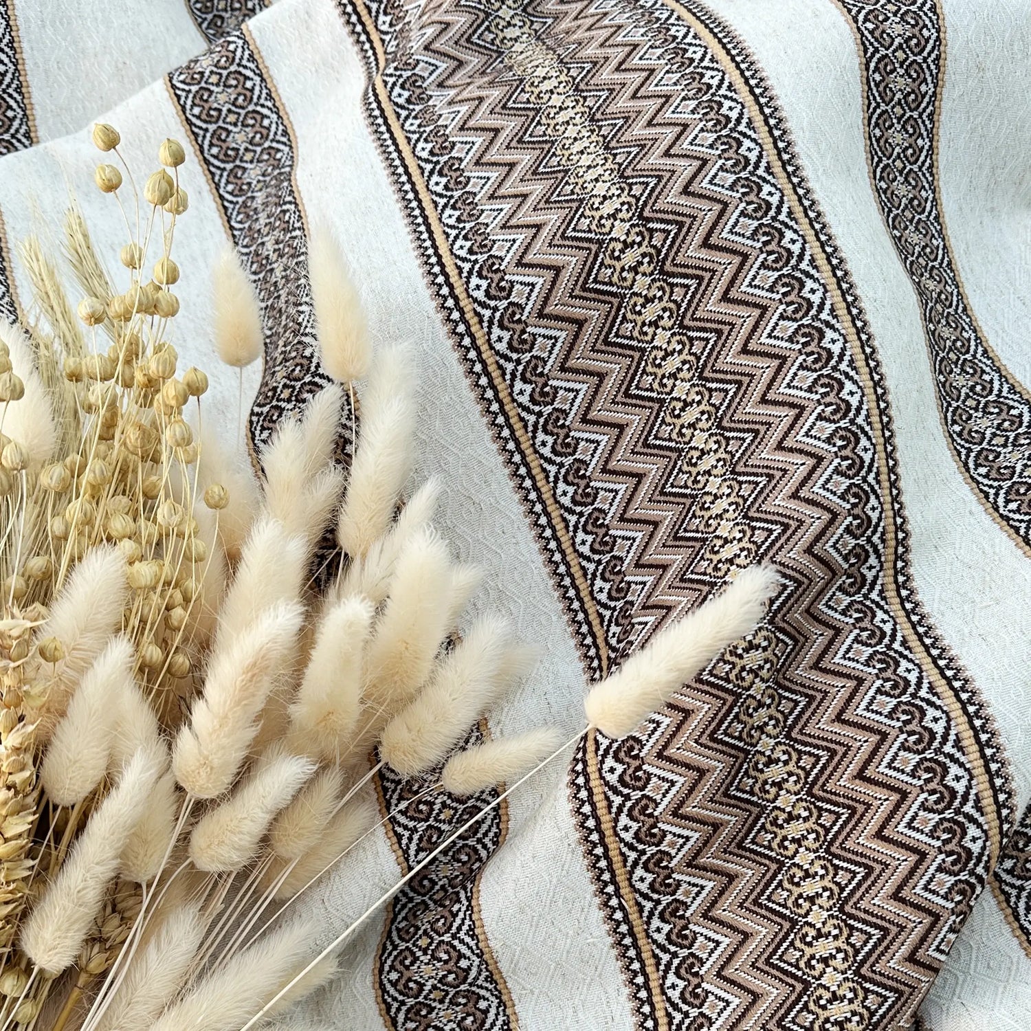 Ukrainian Linen Tablecloth with Vintage Embroidery - Rustic Ethnic Decor