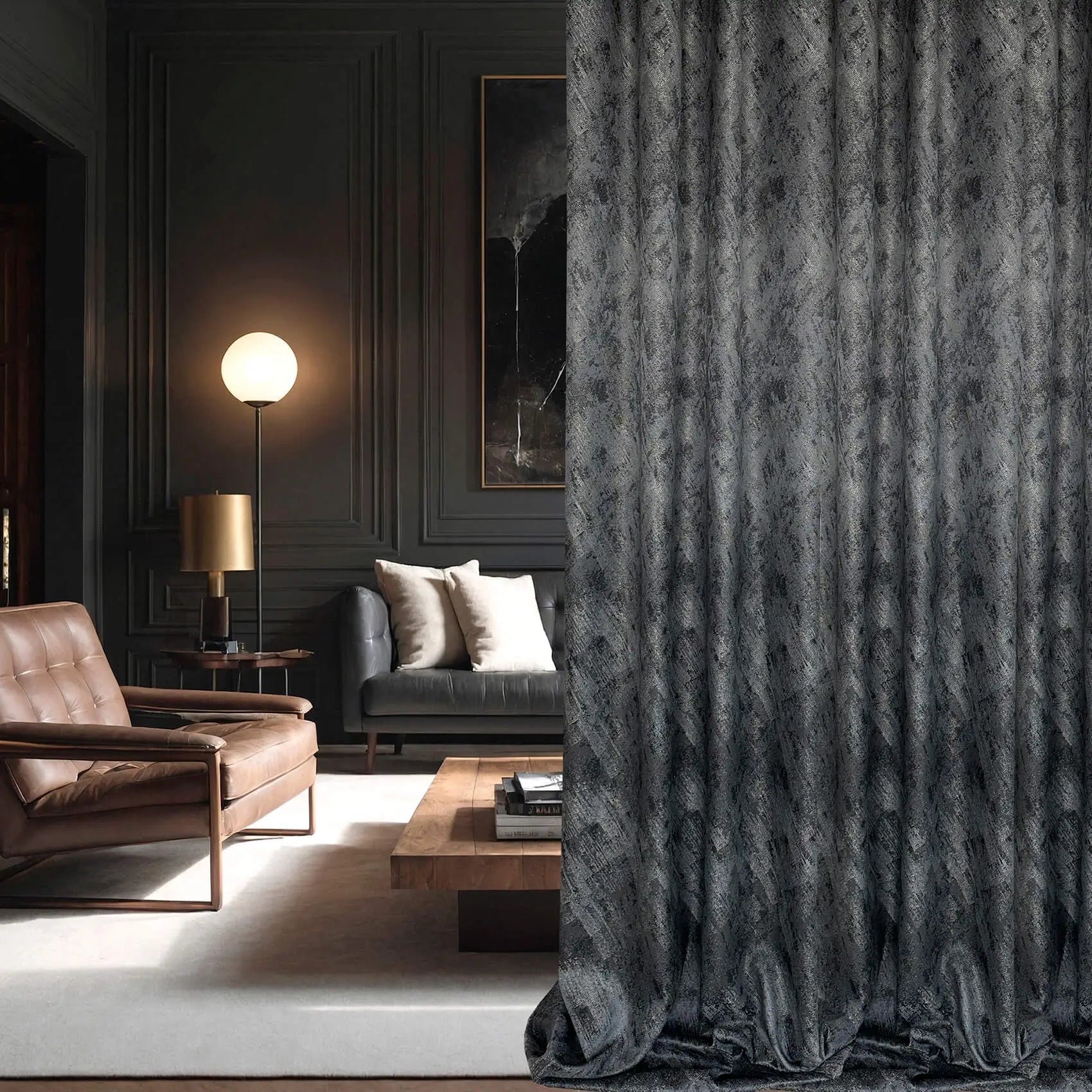 Jacquard Drapery Curtain Modern Space Gray, Abstract Patterned