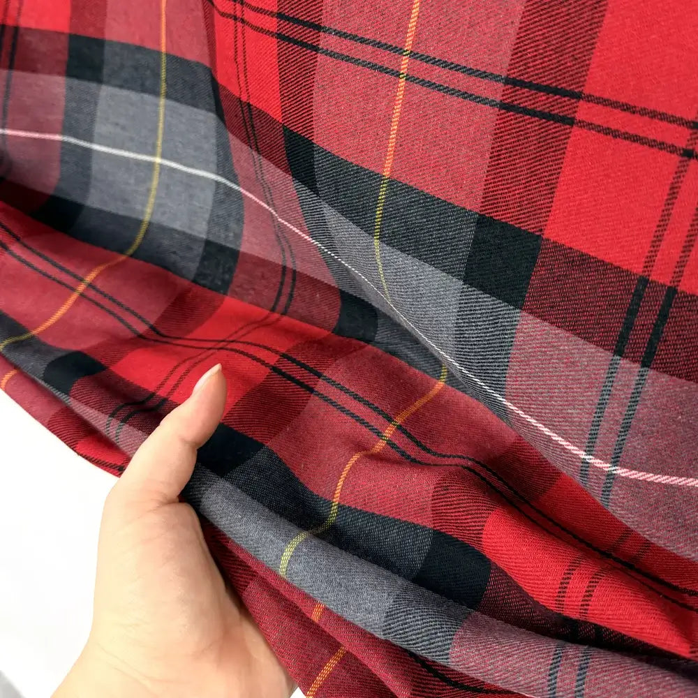 Red Plaid French Door Curtain – Tartan Check Door Sash Curtain with Top & Bottom Rod Pockets