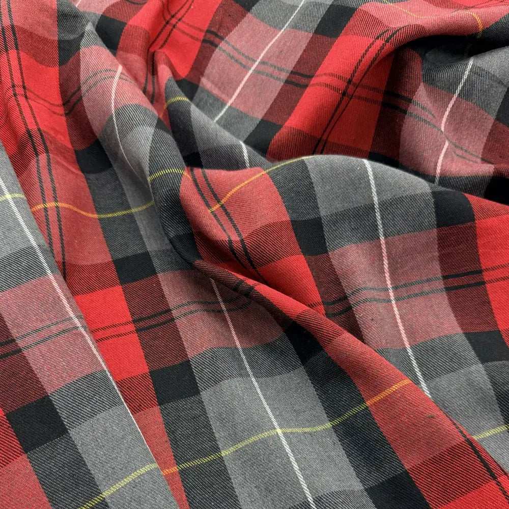Red Plaid French Door Curtain – Tartan Check Door Sash Curtain with Top & Bottom Rod Pockets