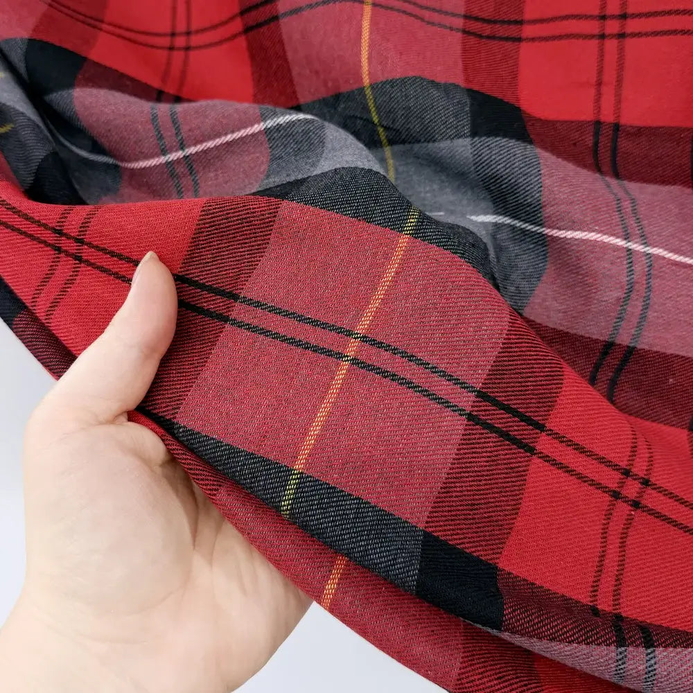Red Plaid French Door Curtain – Tartan Check Door Sash Curtain with Top & Bottom Rod Pockets