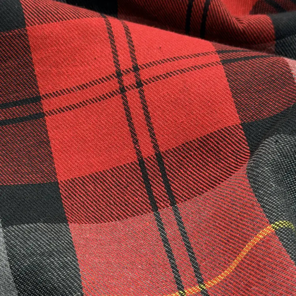 Red Plaid French Door Curtain – Tartan Check Door Sash Curtain with Top & Bottom Rod Pockets