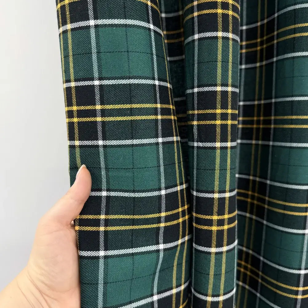 Green Plaid French Door Curtain – Tartan Check Door Sash Curtain with Top & Bottom Rod Pockets