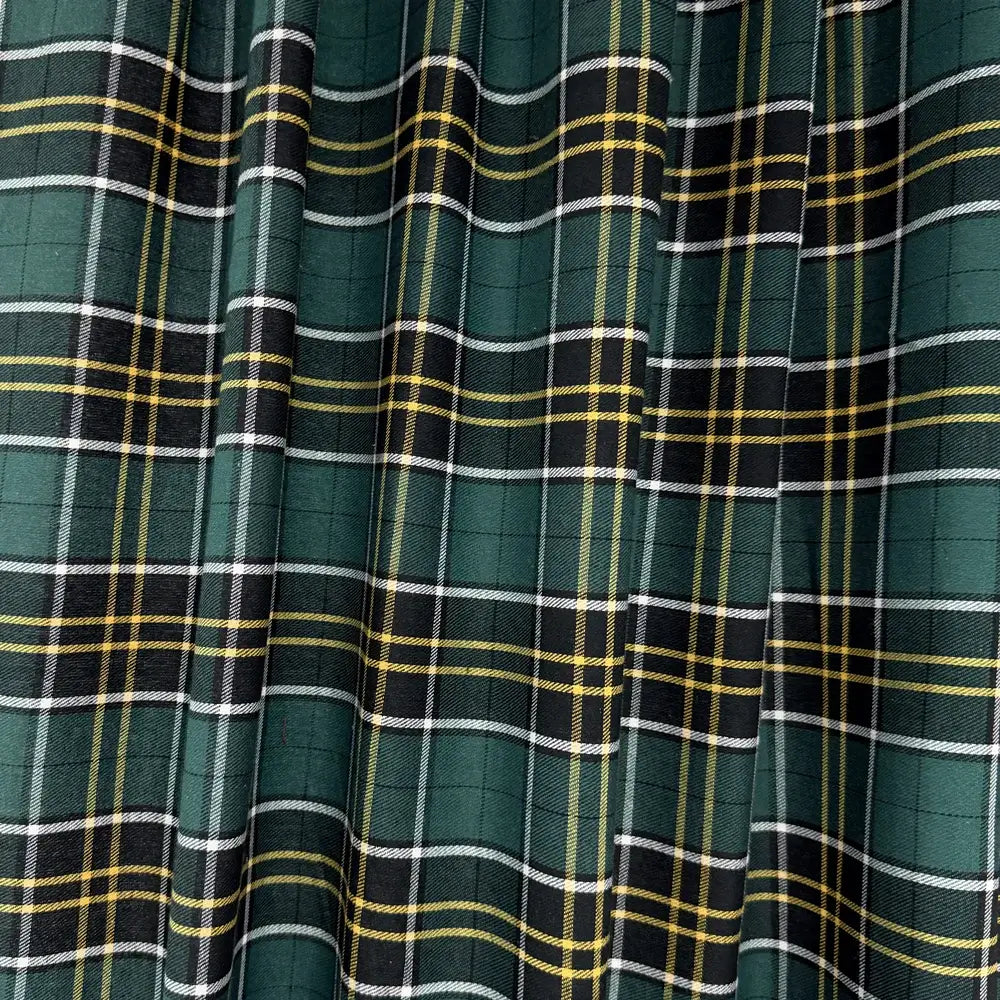 Green Plaid French Door Curtain – Tartan Check Door Sash Curtain with Top & Bottom Rod Pockets
