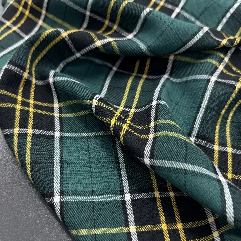 Green Plaid French Door Curtain – Tartan Check Door Sash Curtain with Top & Bottom Rod Pockets
