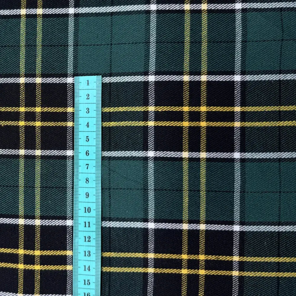 Green Plaid French Door Curtain – Tartan Check Door Sash Curtain with Top & Bottom Rod Pockets
